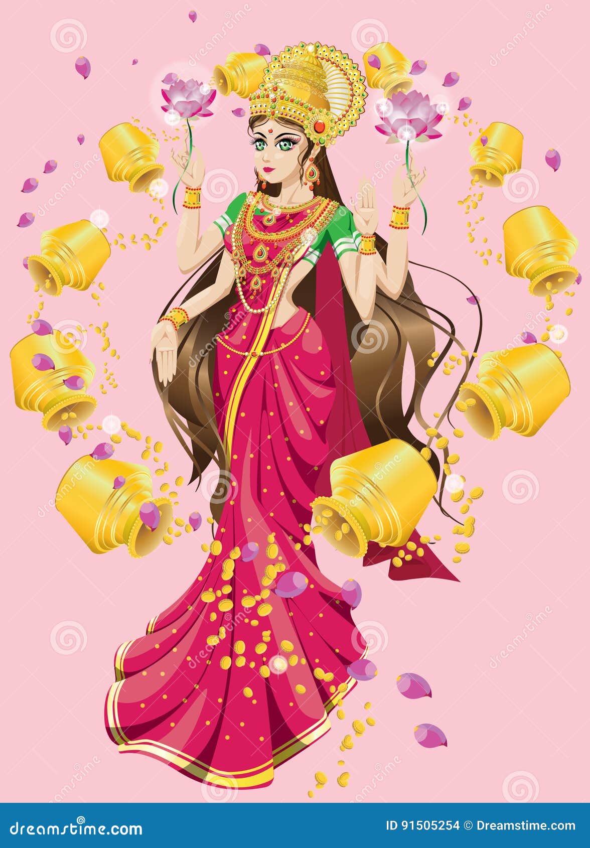 Deusa hindu Lakshmi ilustração stock. Ilustração de luxo - 91505254, image size:1176x1690