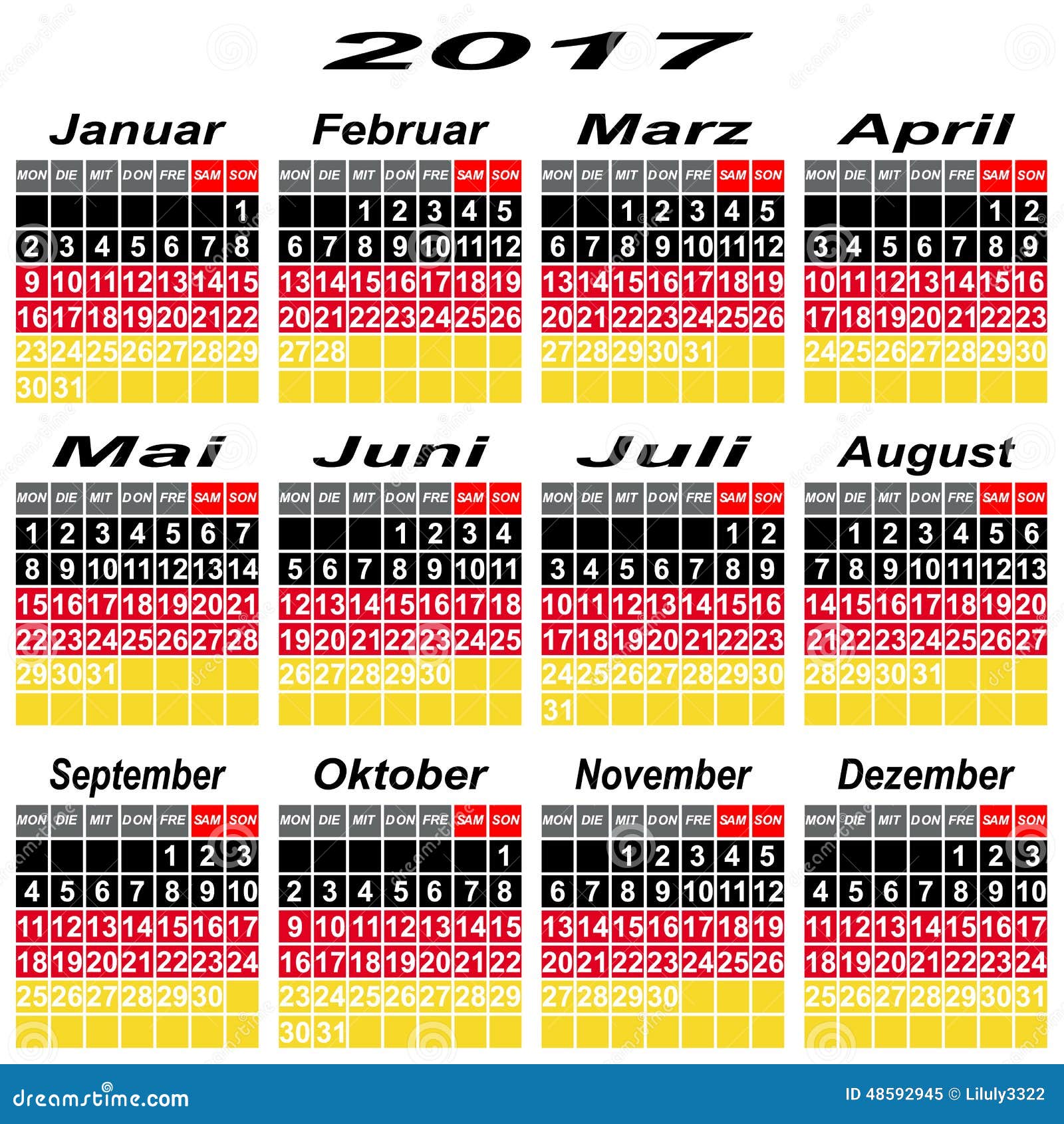  Deutschland  Kalender  Von 2022 Vektor Abbildung 