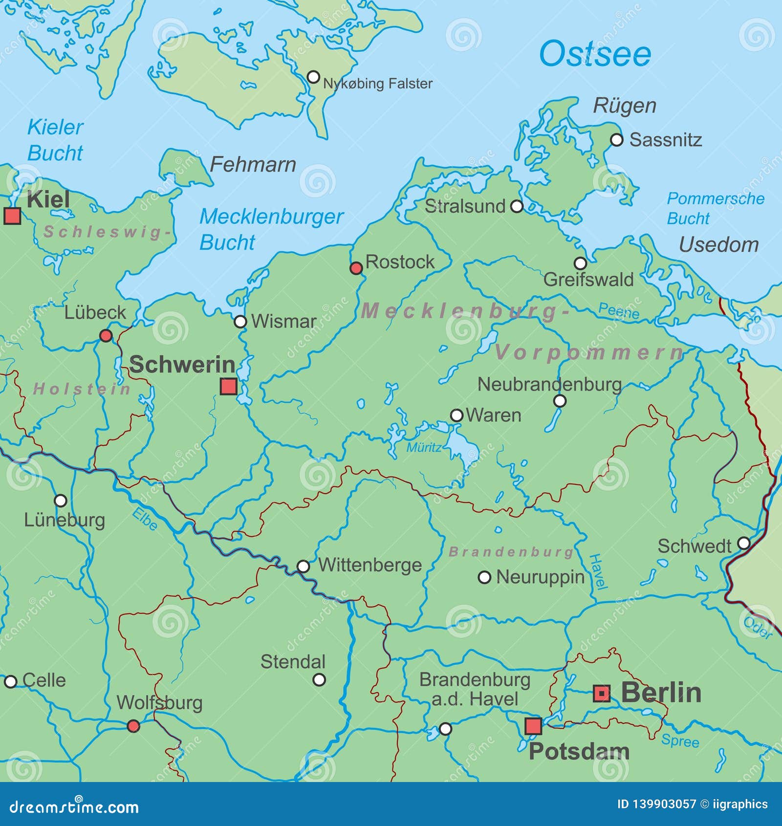 Germany Map of Northern Germany High Detailed Stock Vector