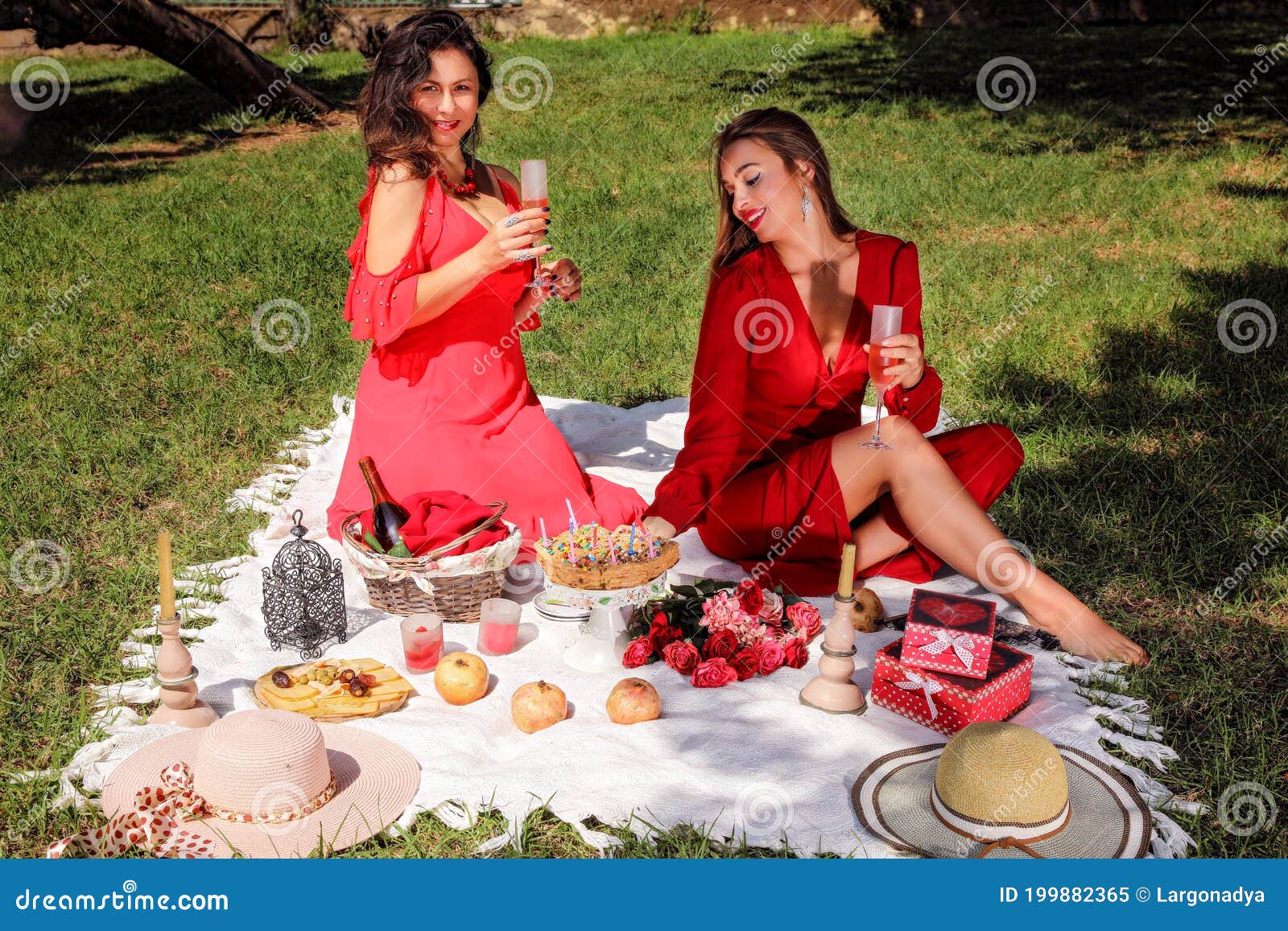Deux Belles Filles En Robe Rouge Nocturnes Ont Eu Un Pique Nique Dans Le Parc Pour Celebrer L Anniversaire Image Stock Image Du Soin Robes Deux Belles Filles En Robe Rouge Nocturnes Ont Eu Un Pique Nique Dans Le Parc Pour Celebrer L Anniversaire Image Stock Image Du Soin Robes