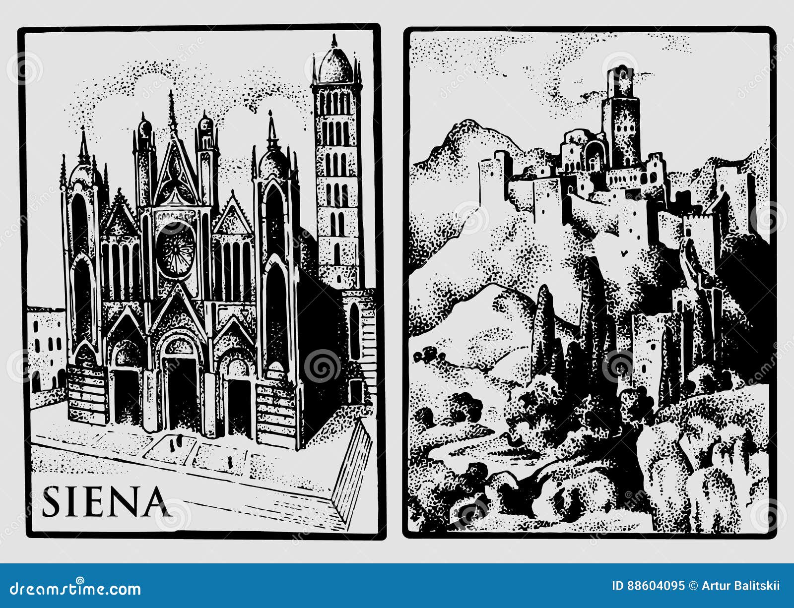 Deux Cartes Postales De Vintage Avec Des Paysages De Tuskany Italie Siena Cathedral Et Chateau Dans Le Vintage De Colline Lookii Illustration De Vecteur Illustration Du Paysages Cartes Deux Cartes Postales De Vintage Avec Des Paysages De Tuskany Italie Siena Cathedral Et Chateau Dans Le Vintage De Colline Lookii Illustration De Vecteur Illustration Du Paysages Cartes