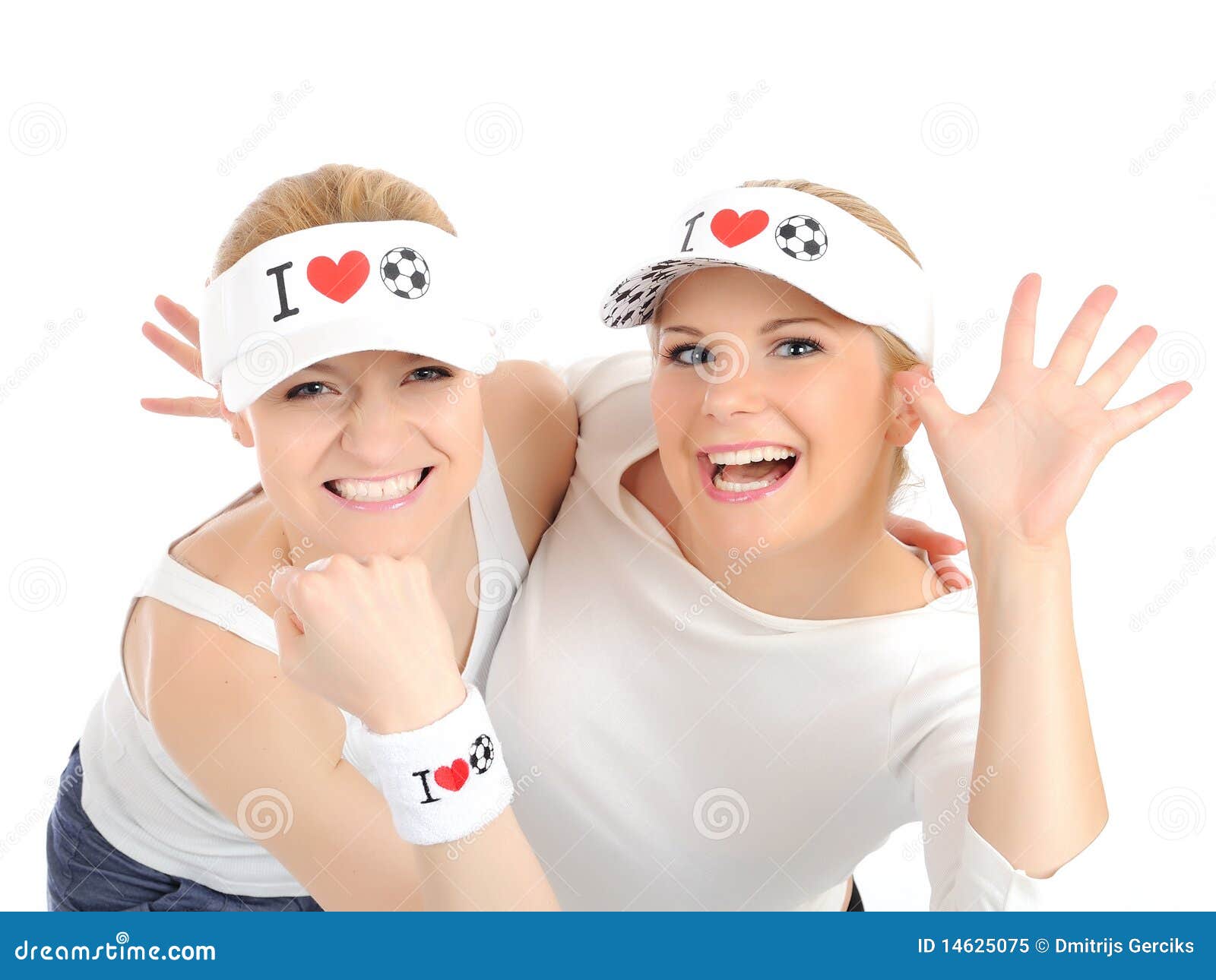 Deux Jolies Filles De Passioné Du Football Dans Des Chapeaux Drôles Image Stock Image Du