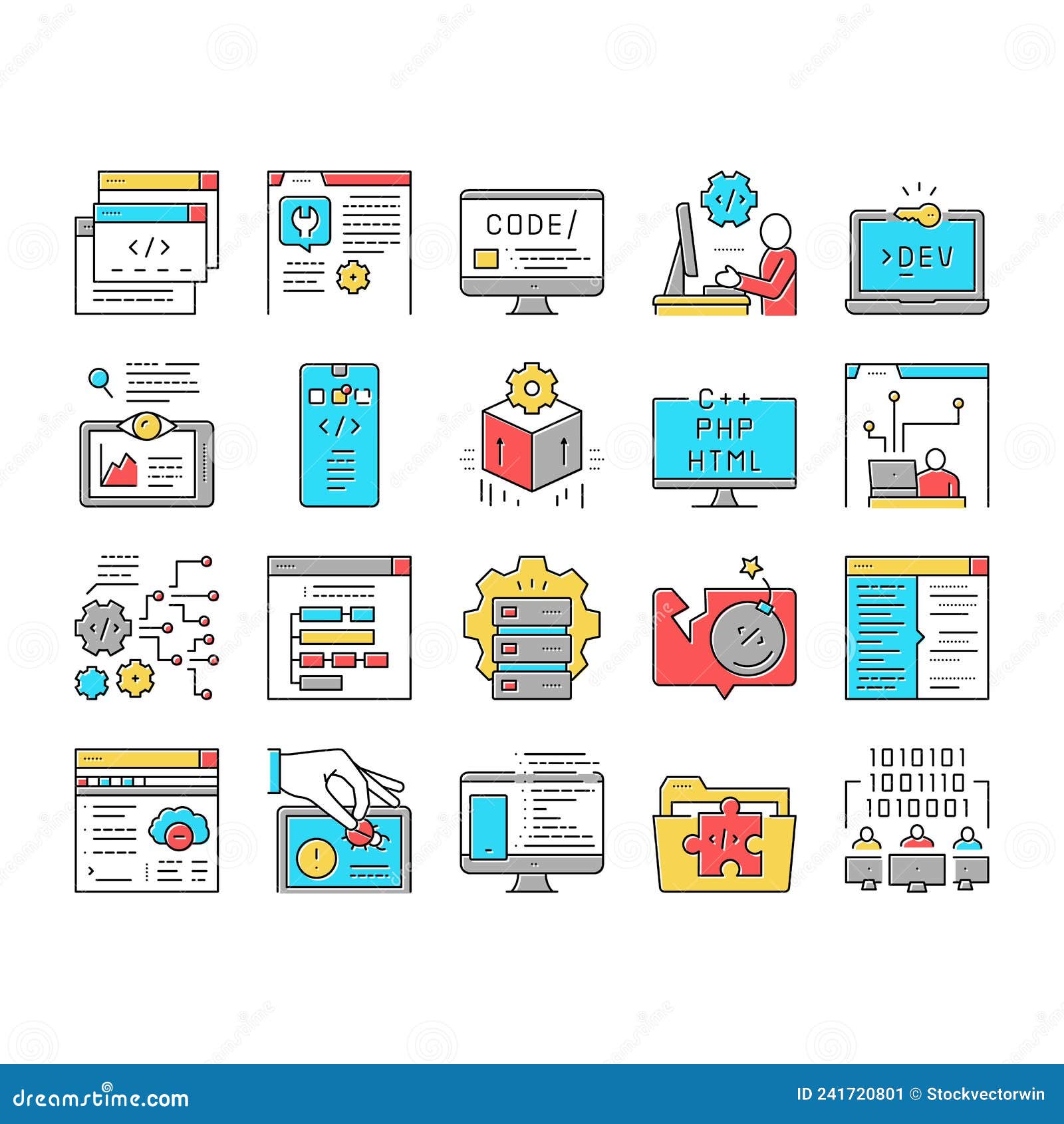 Dev Code Occupation Collection Icons Set Vector . Stock Illustration