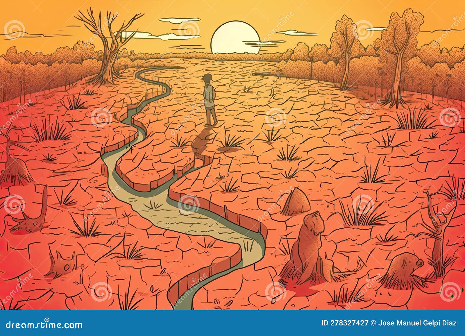 Devastating Drought Illustration. Generative AI Stock Photo 