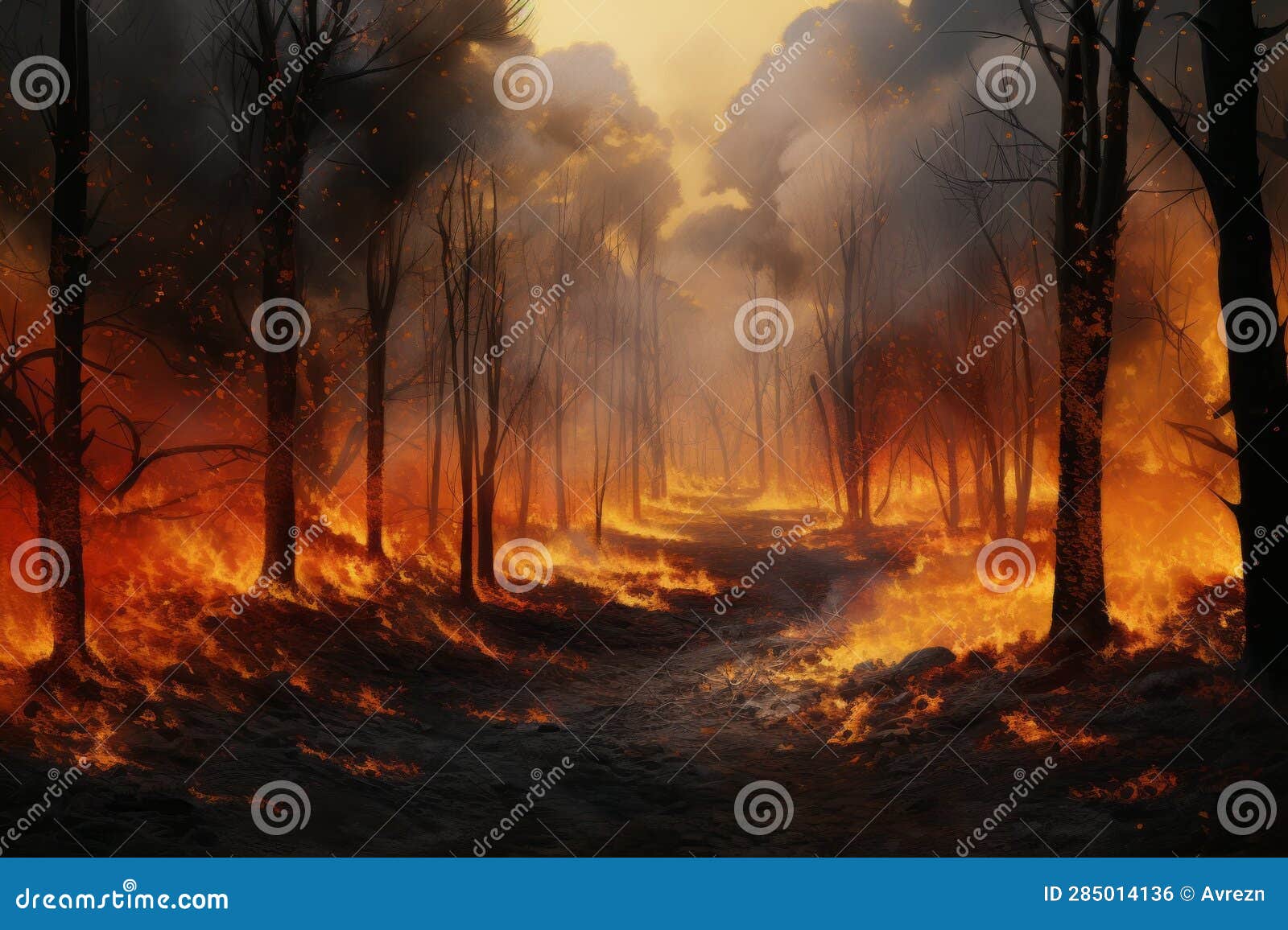 Tragic Inferno Ravages Serene Forest, Generative AI Stock Illustration 