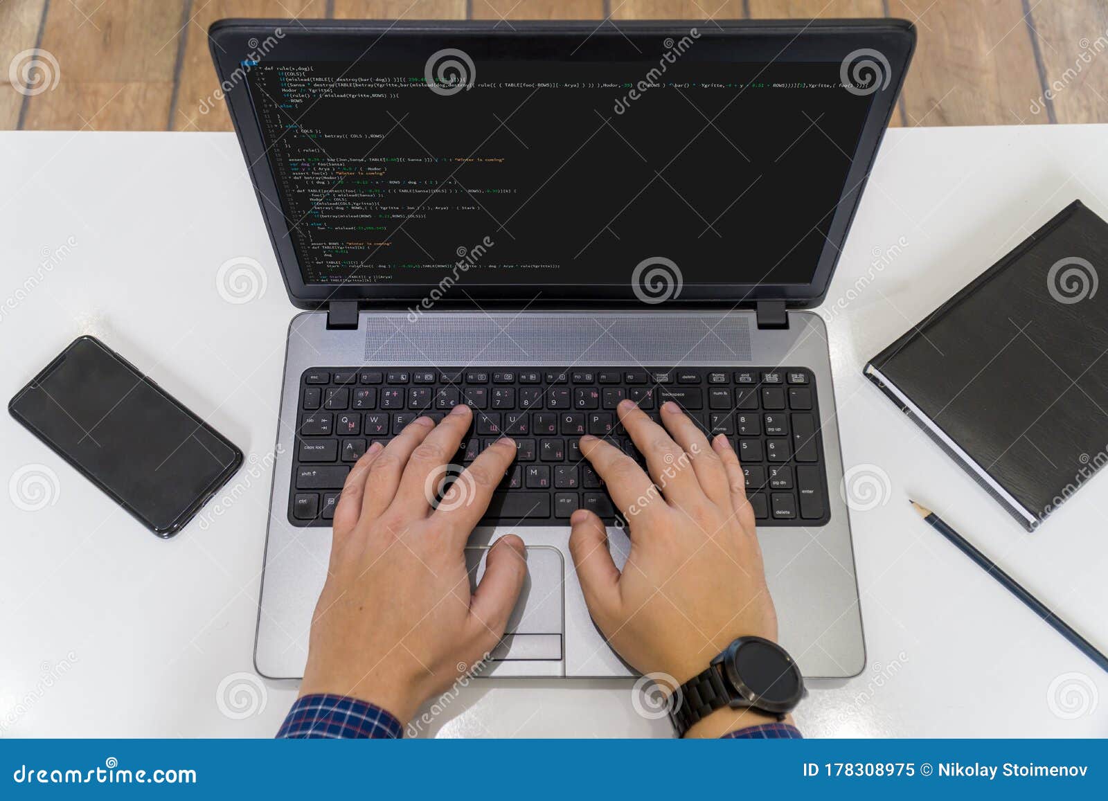 Developer Coding on a Laptop - Top View Stock Image - Image of laptop ...