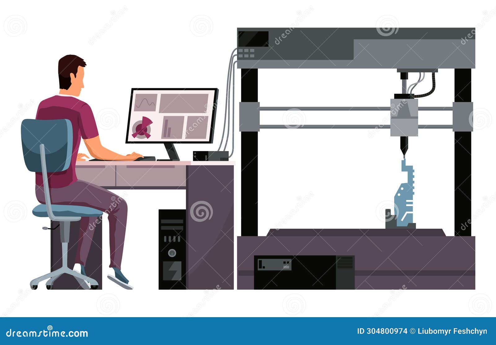 Developer and Engineer Using 3d Printer for Creating Model in