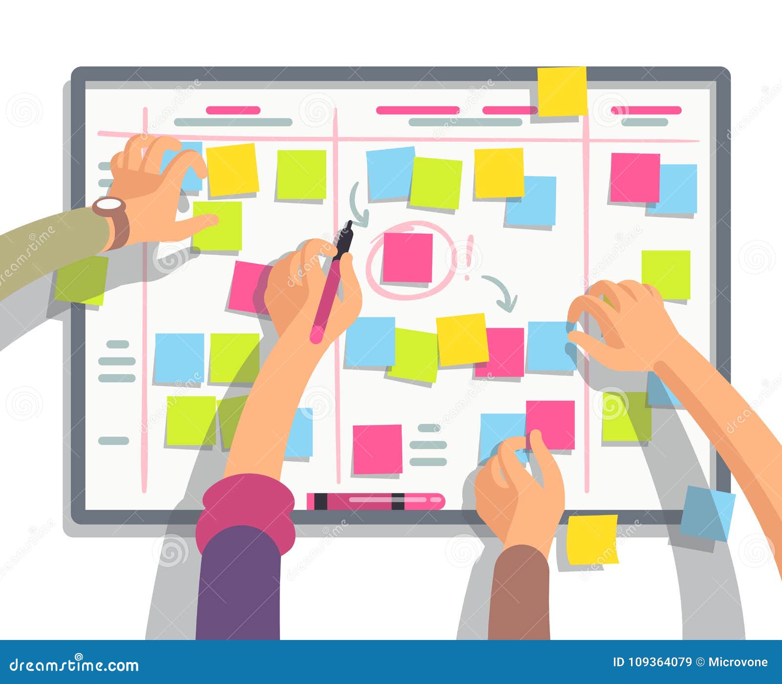 developers team planning weekly schedule tasks on task board. teamwork and collaboration  flat concept