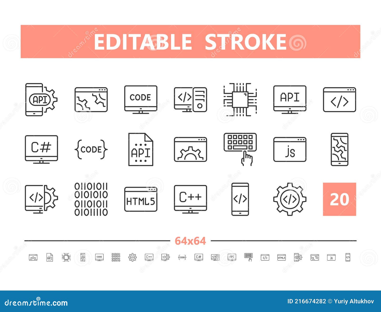 Development and Programming 20 Line Icons. Vector Illustration in Line ...