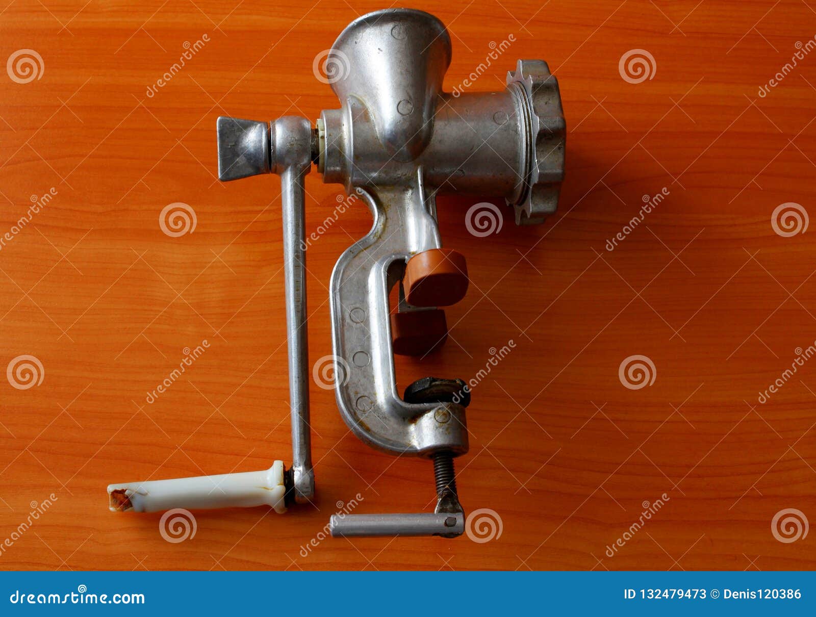 Mechanical Meat Grinder. Classic Vintage Household Manual Handle Meat