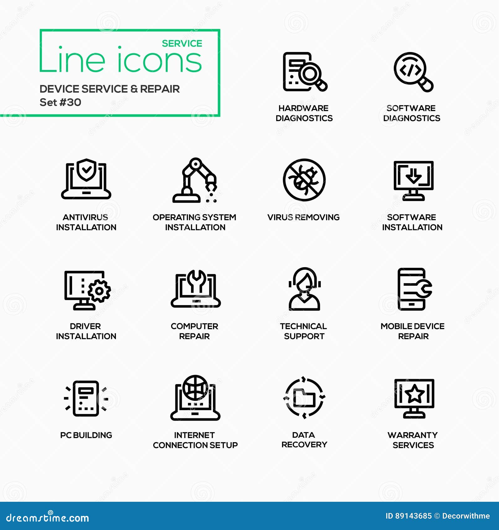 device service repair - modern  single line icons set