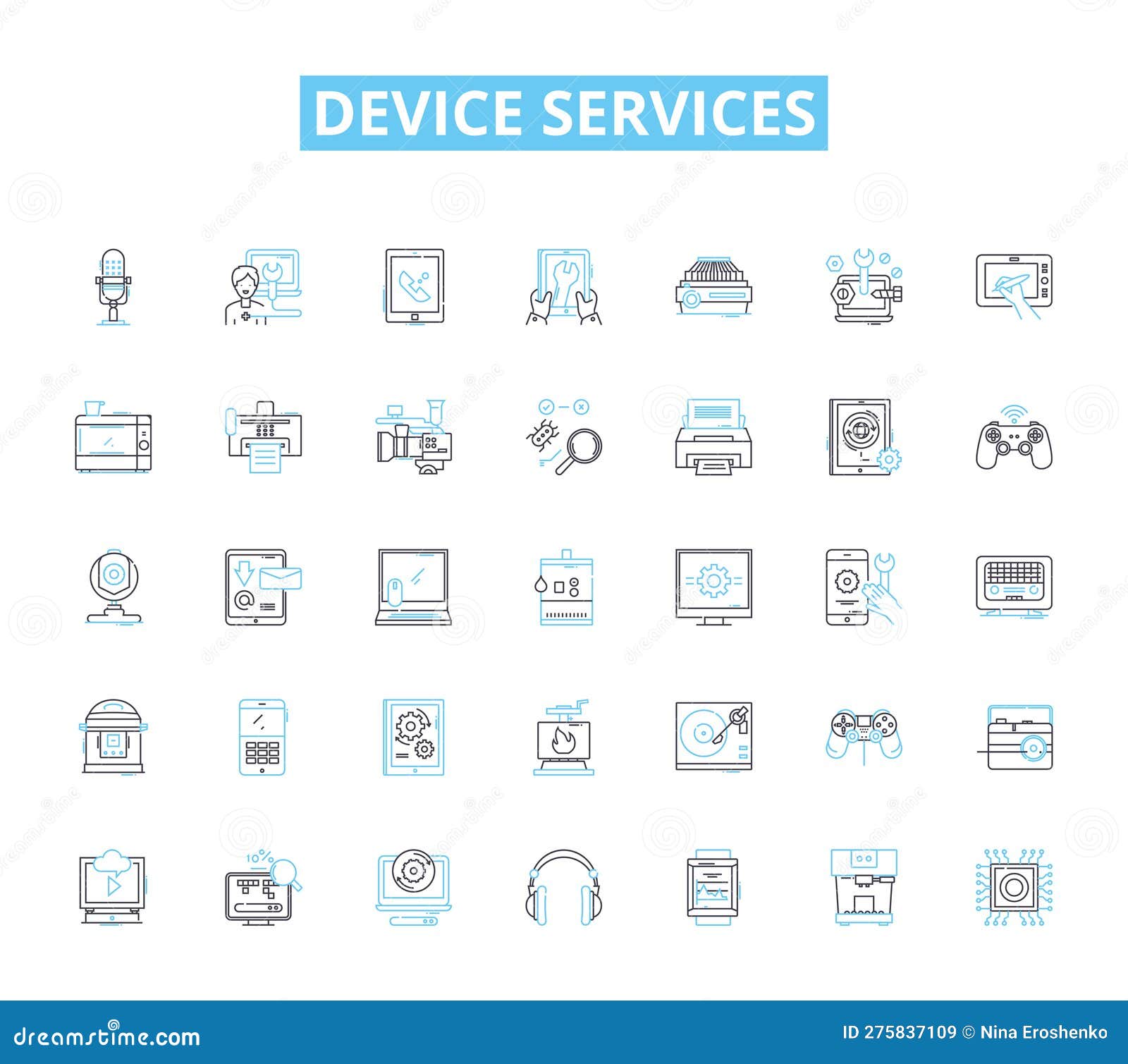 Device Services Linear Icons Set. Repairs, Maintenance, Upgrades