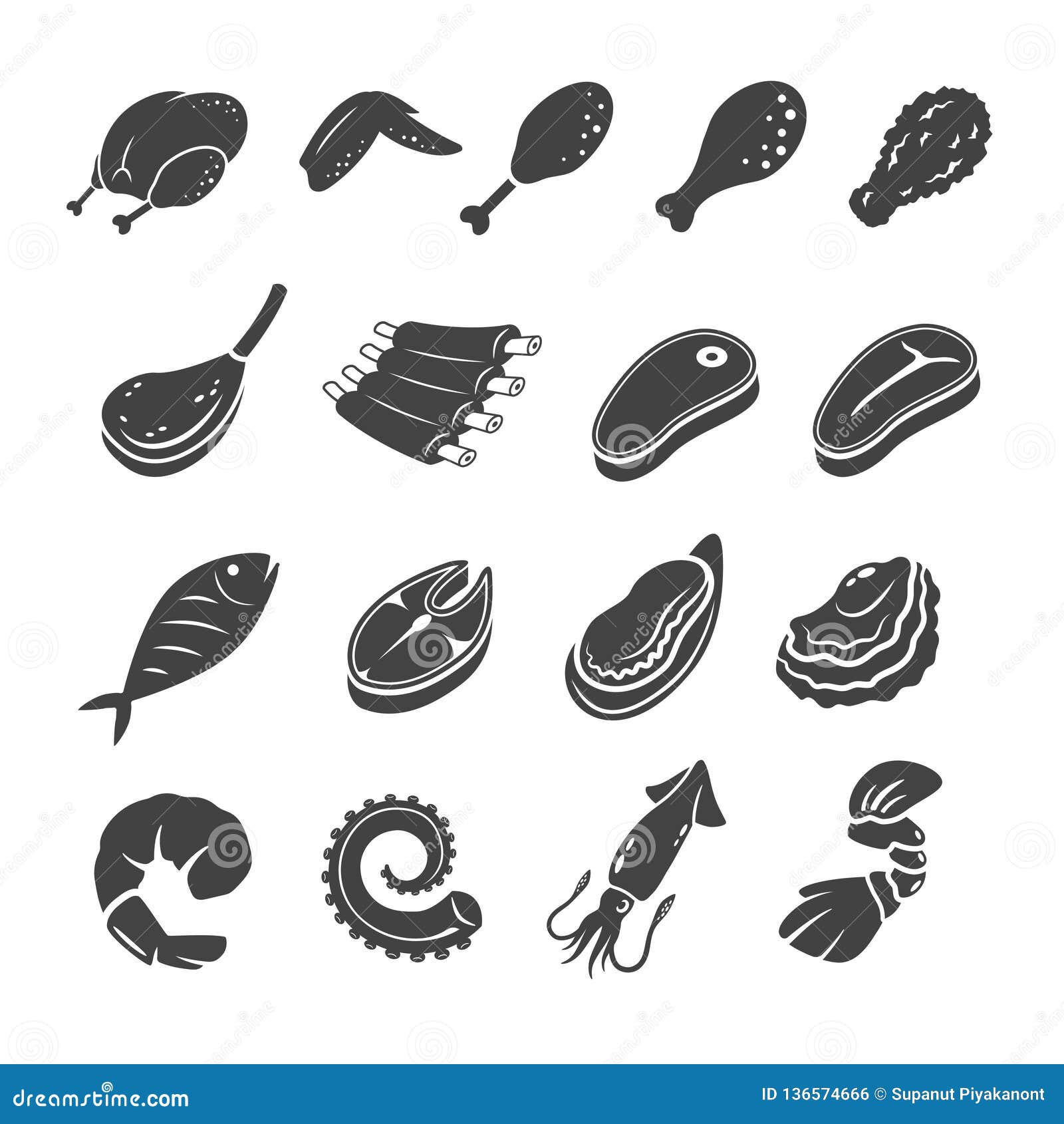 cooking meat icon set