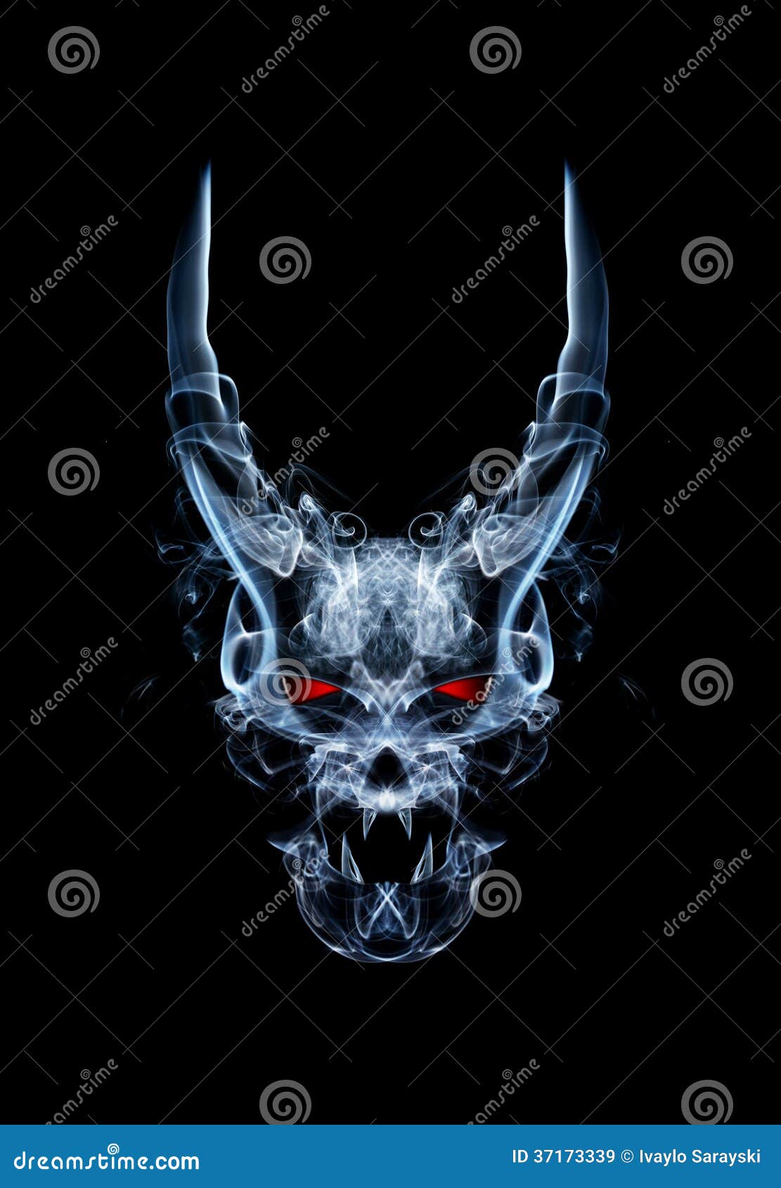 Skull with fire and smoke effect simple tattoo design black
