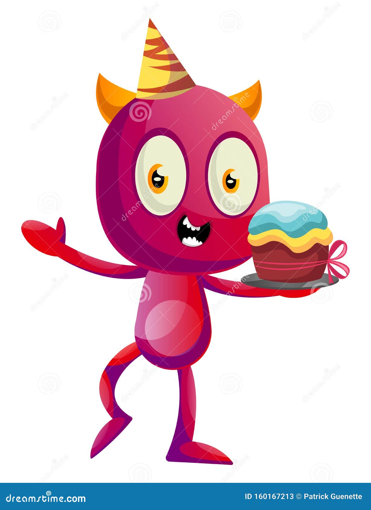 Devil with Birthday Cake, Illustration, Vector Stock Vector