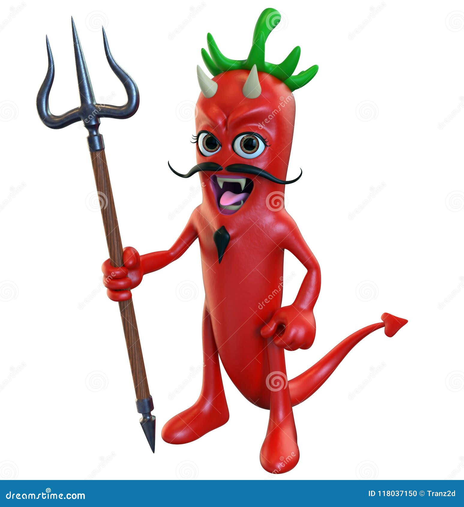 Devil Chili Pepper Holding a Pitchfork Stock Illustration