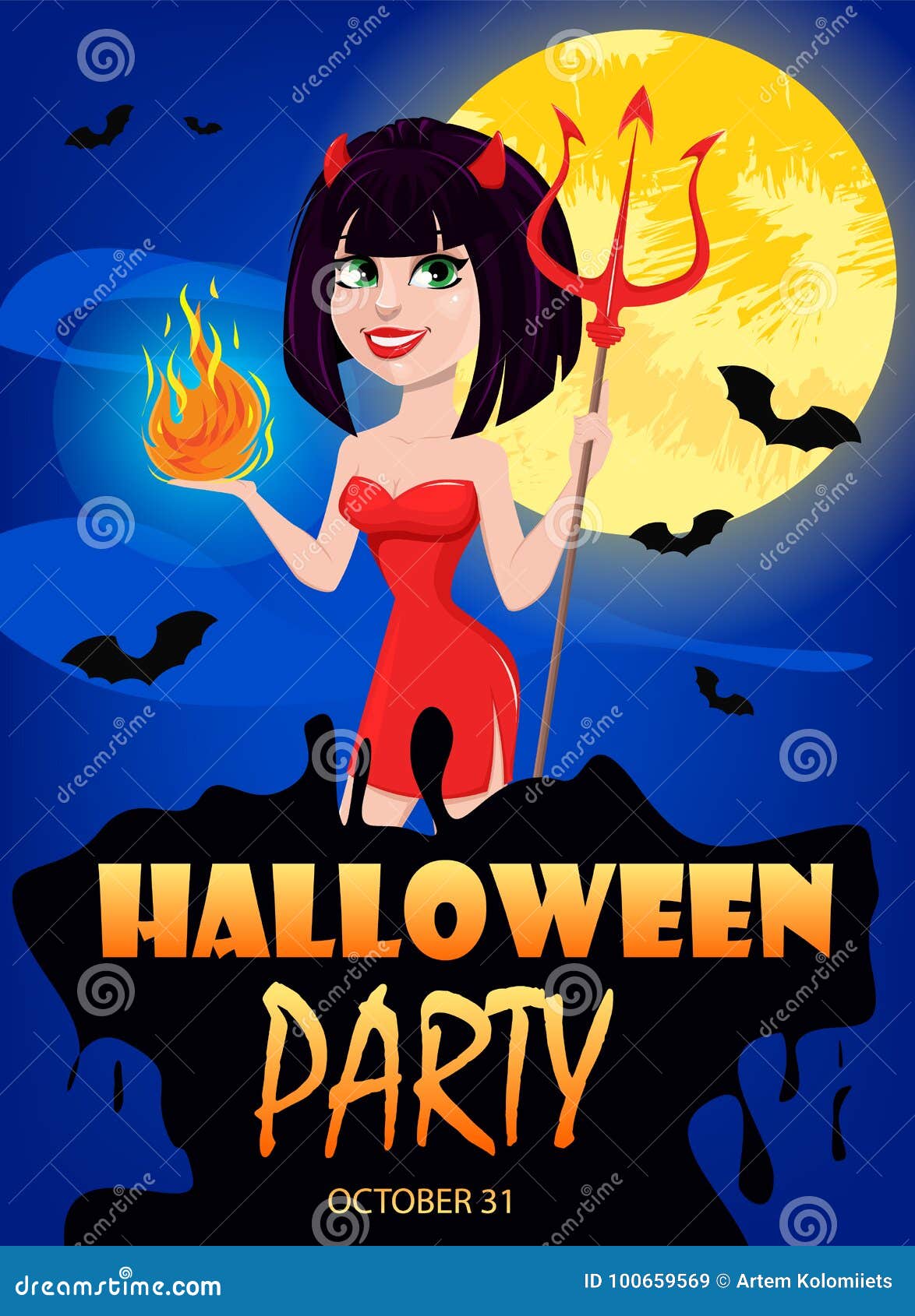 Devil Girl For Halloween She Devil With Trident In One Han Stock Vector Illustration Of Evil