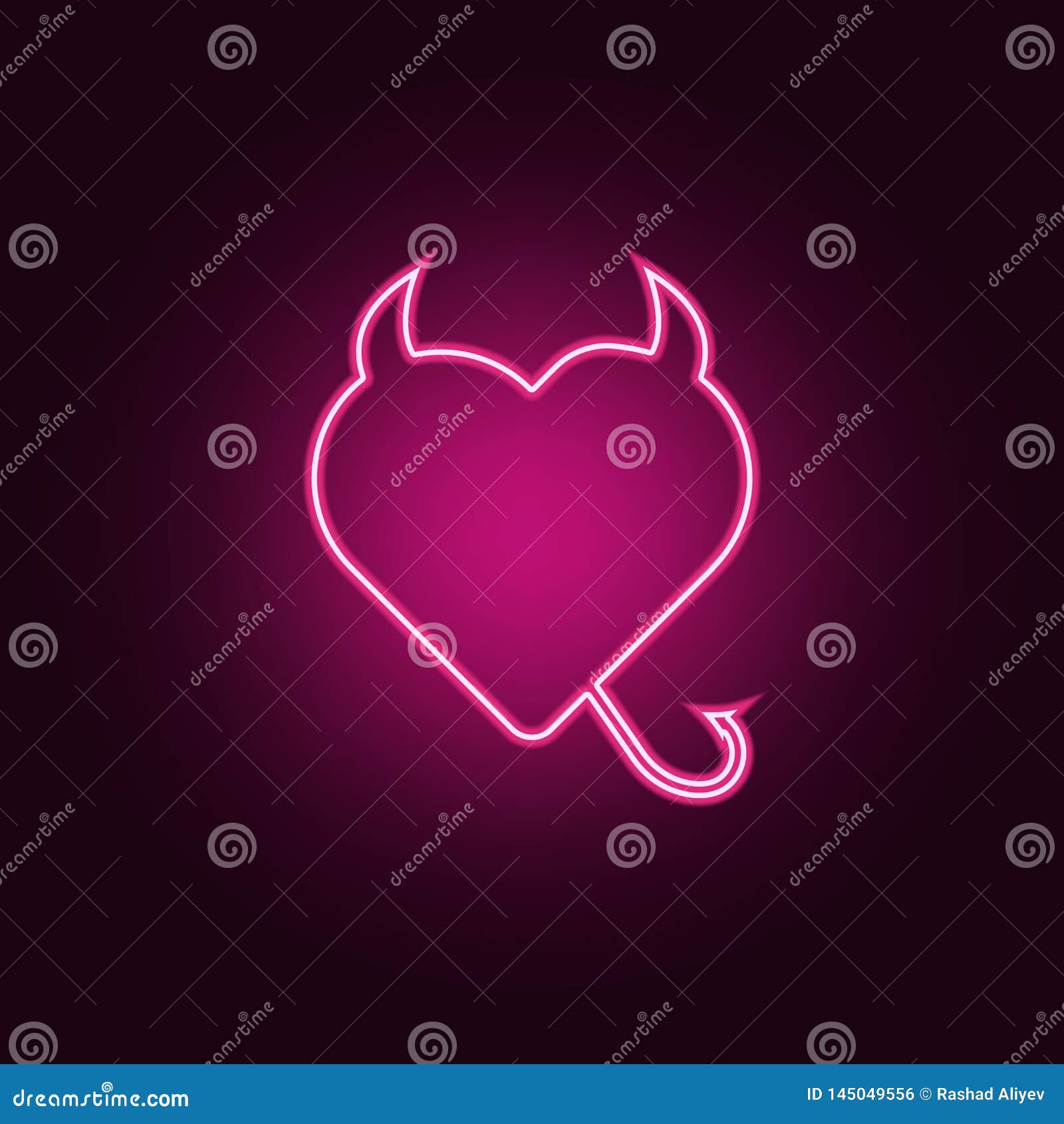 Devil Heart with Horns and Tailicon. Elements of Web in Neon Style ...