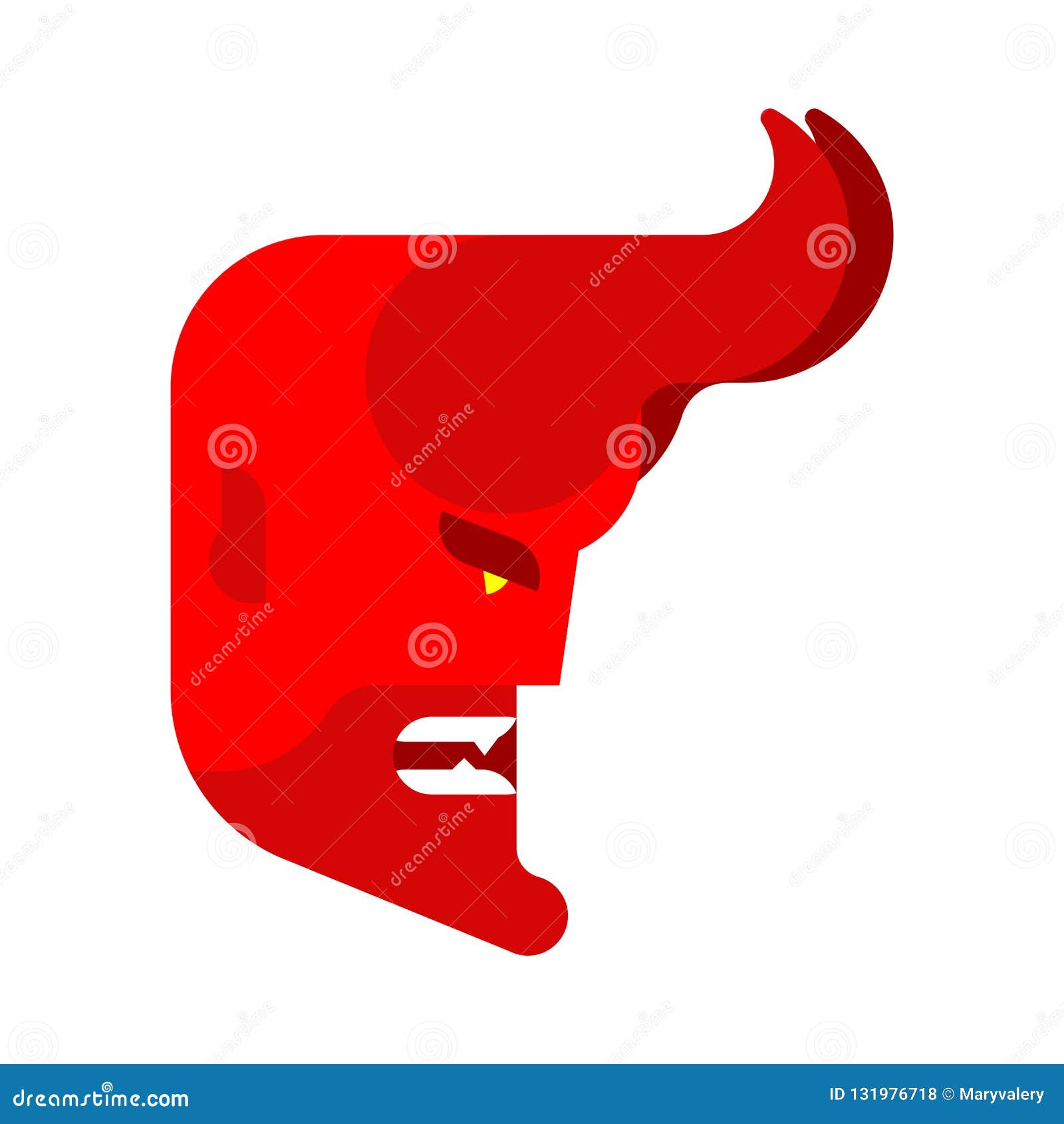 Devil with Horns Head. Red Demon Face. Horned Satan Muzzle. Asmodeus