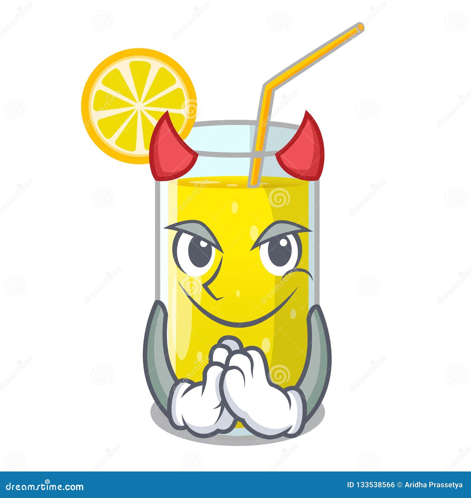 Devil Lemon Juice Glass on Character Table Stock Vector Illustration