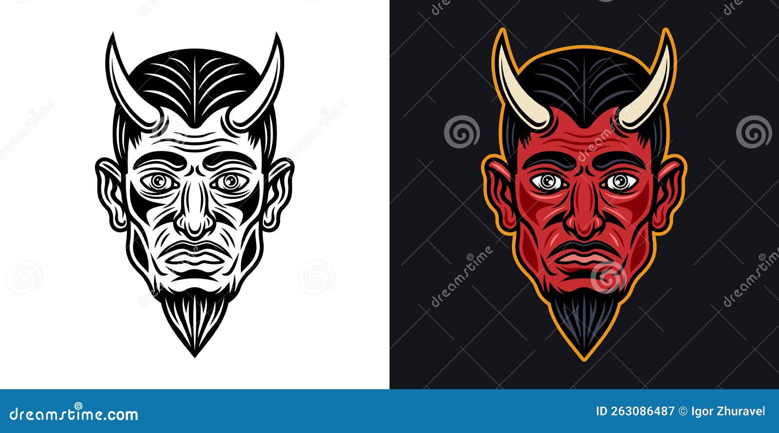 Devil or Lucifer Head with Horns in Two Styles Black on White and
