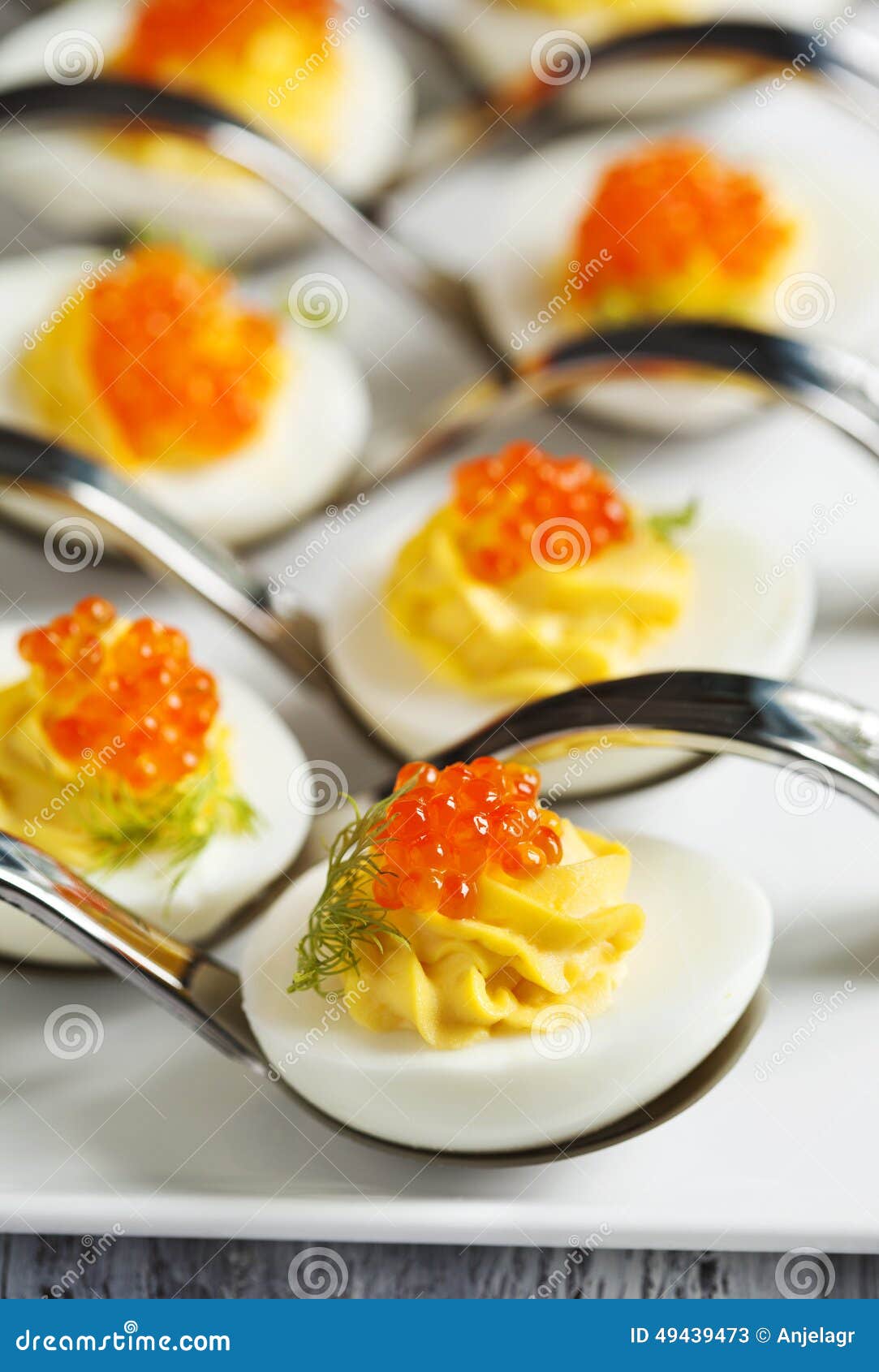 Deviled Eggs with Red Caviar in a Spoon Stock Image Image of dish, yolk 49439473