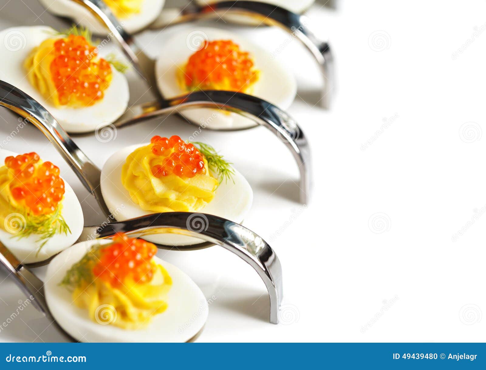 Deviled Eggs with Red Caviar in a Spoon Stock Photo Image of space, hard 49439480