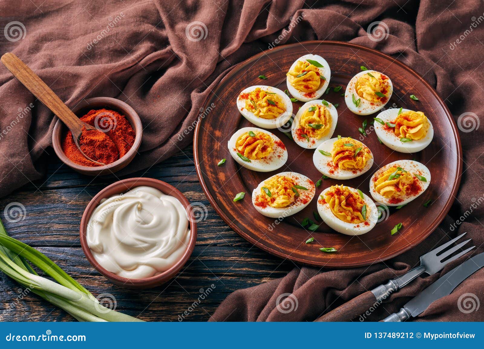 Deviled Eggs Sprinkled with Paprika and Onion Stock Photo Image of