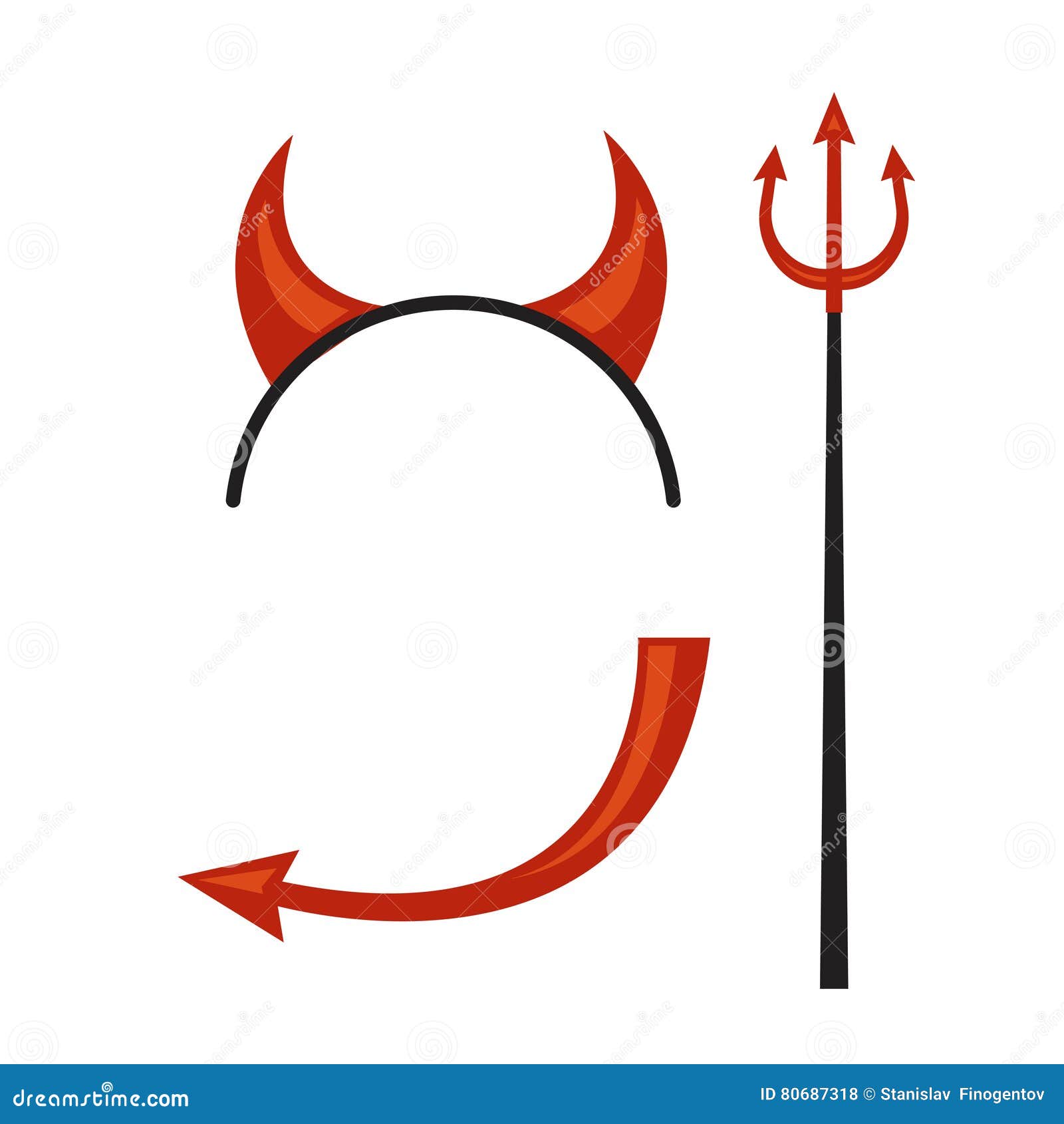 Devils Horns Head Gear with Trident and Tail. Stock Illustration