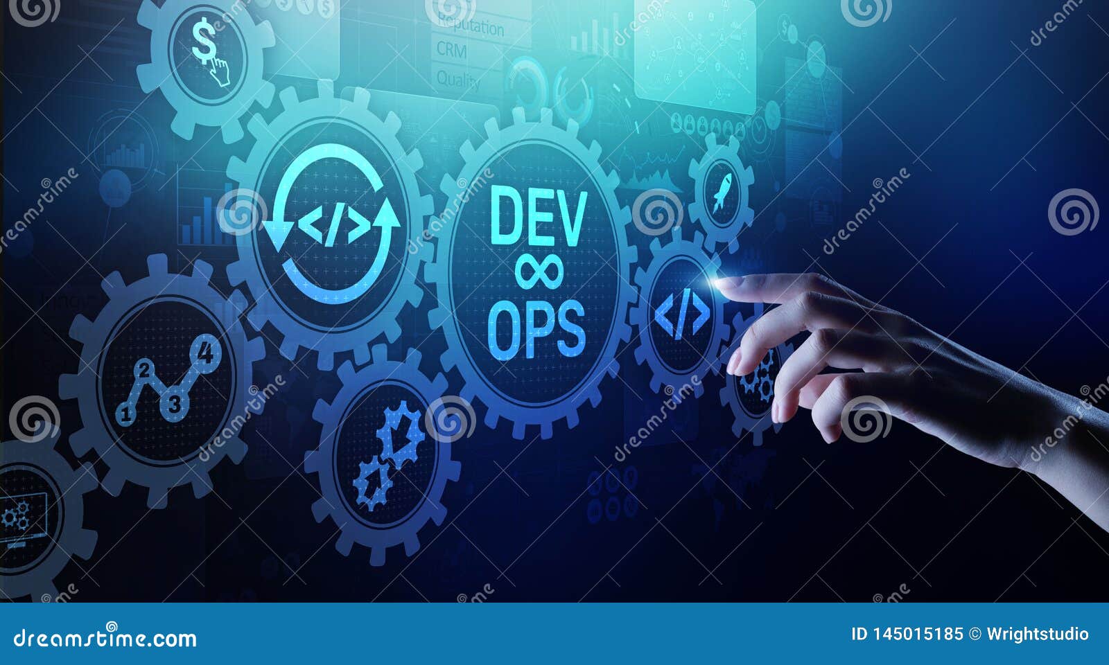 devops agile development concept on virtual screen.