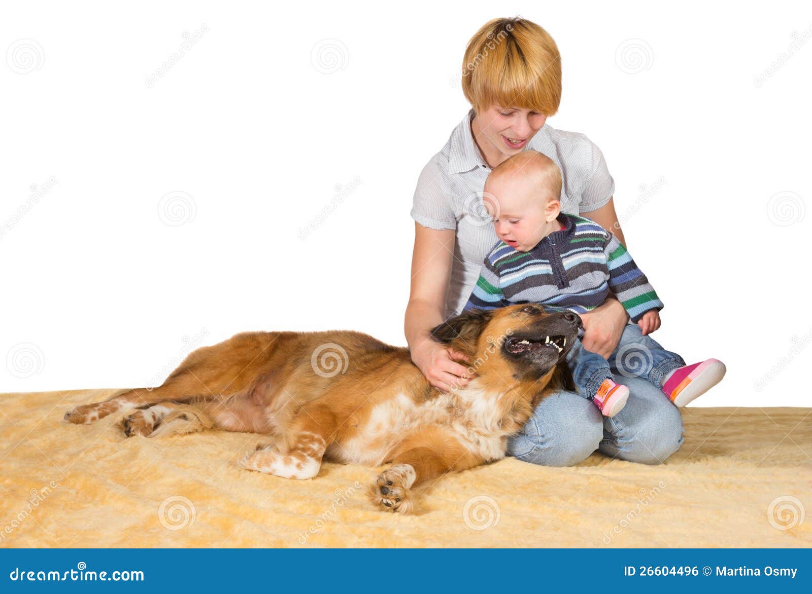 Devoted Mum, Baby and Family Dog Stock Photo Image of affection
