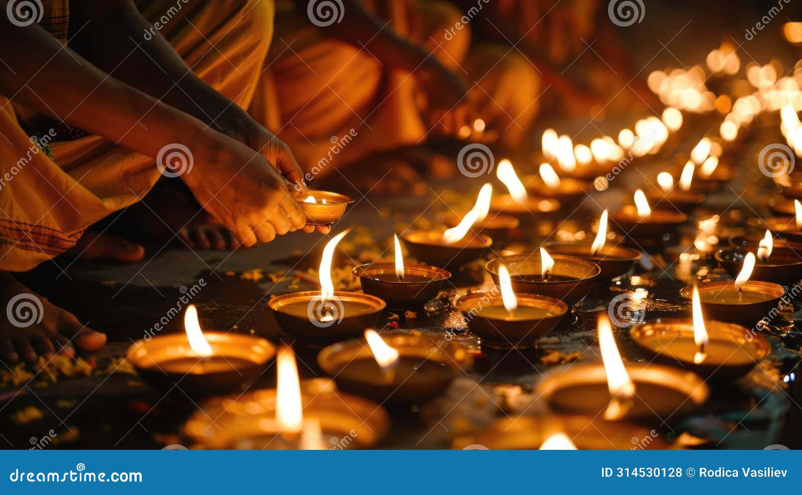 devotees lighting candles for vesak. in the warm glow of candlelight, devotees are seen lighting oil lamps during vesak