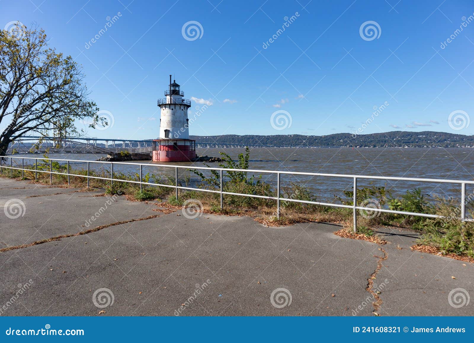 Devries Park Along the Hudson River with the Sleepy Hollow Lighthouse in Sleepy Hollow New York
