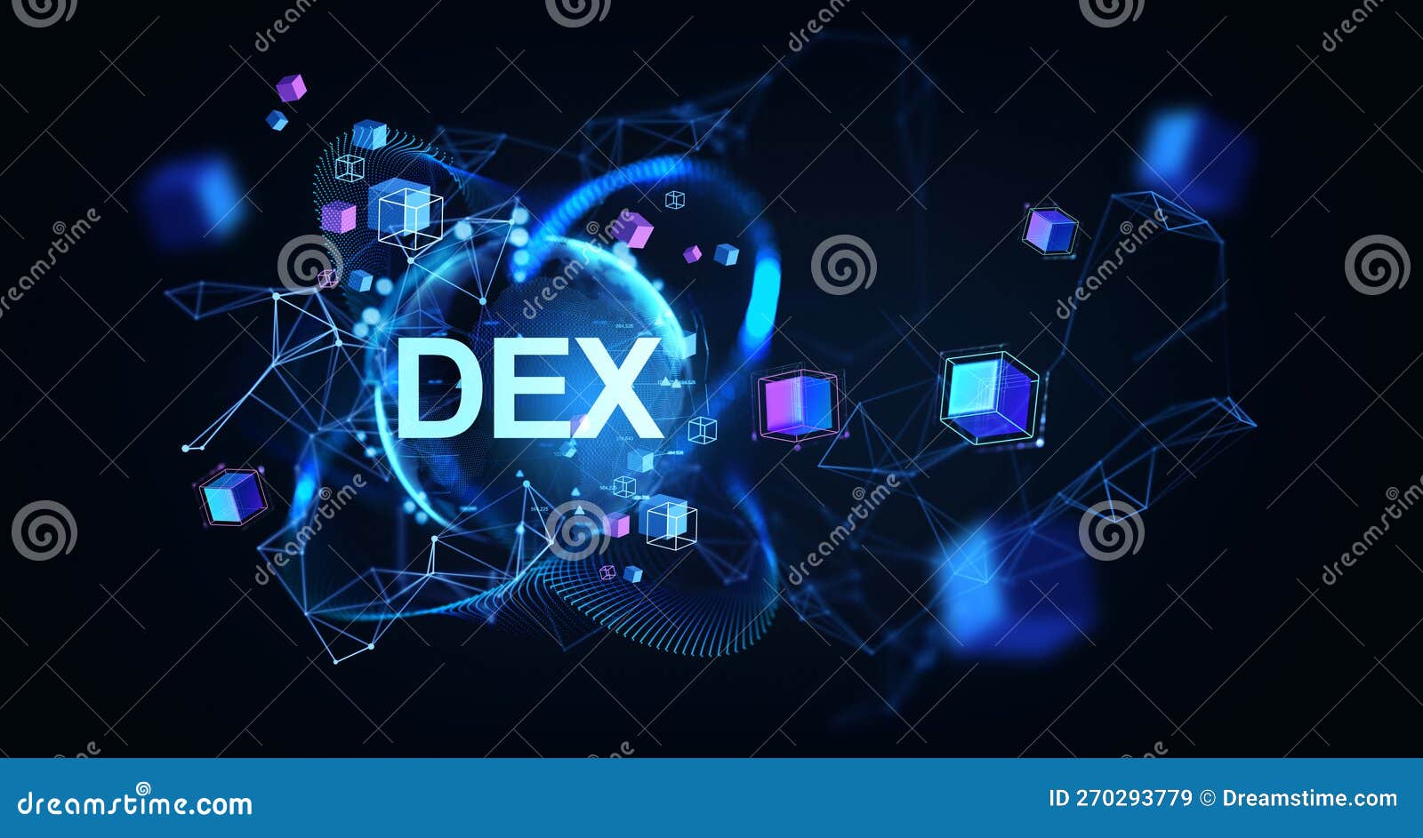 dex and earth globe hologram with blockchain and information fields