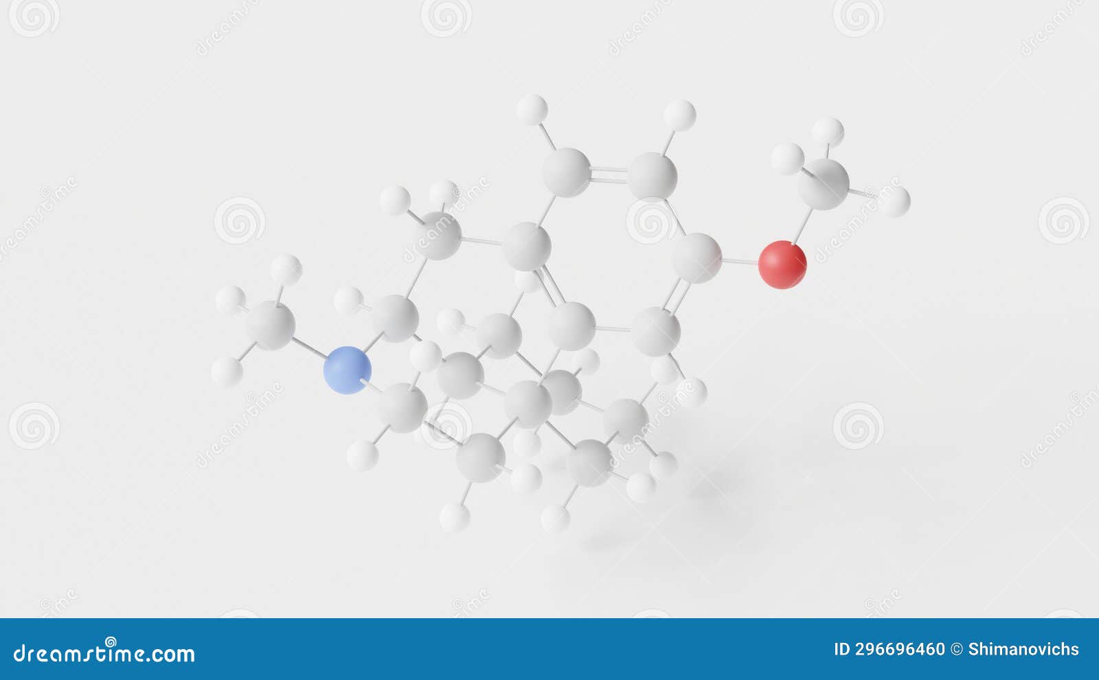 dextromethorphan molecule 3d, molecular structure, ball and stick model, structural chemical formula antitussives