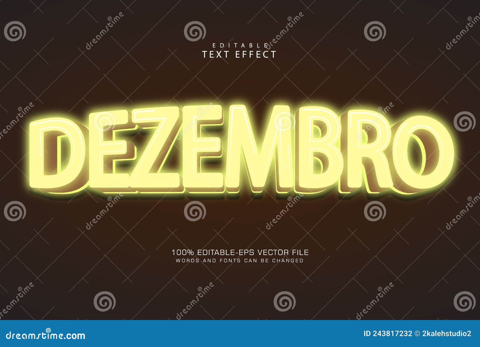 Dezembro Editable Text Effect 3 Dimension Emboss Neon Style Stock Vector Illustration of text
