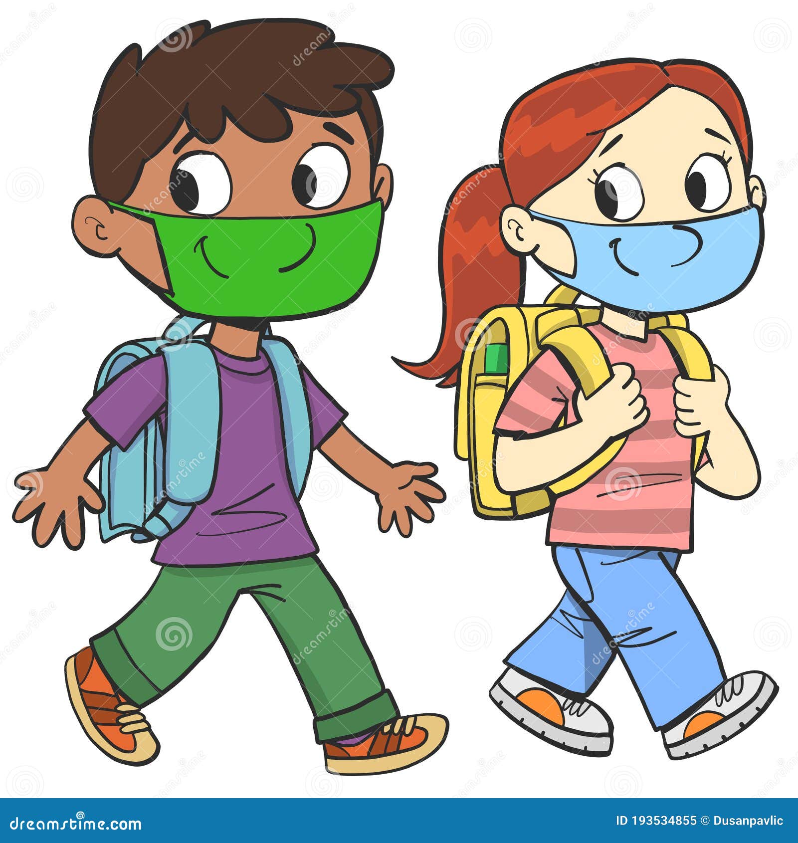 Boy and a Girl with Masks on Their Faces Stock Vector Illustration of