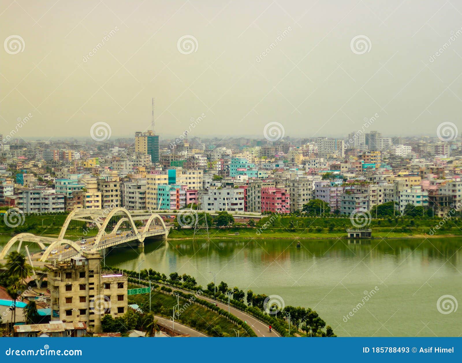 dhaka city, bangladesh - view of the buildings and a lake from the capital of bangladesh