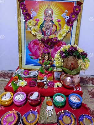 Dhantrayodashi Laxmi Pooja Setup From Indian Home Stock Photo Image 