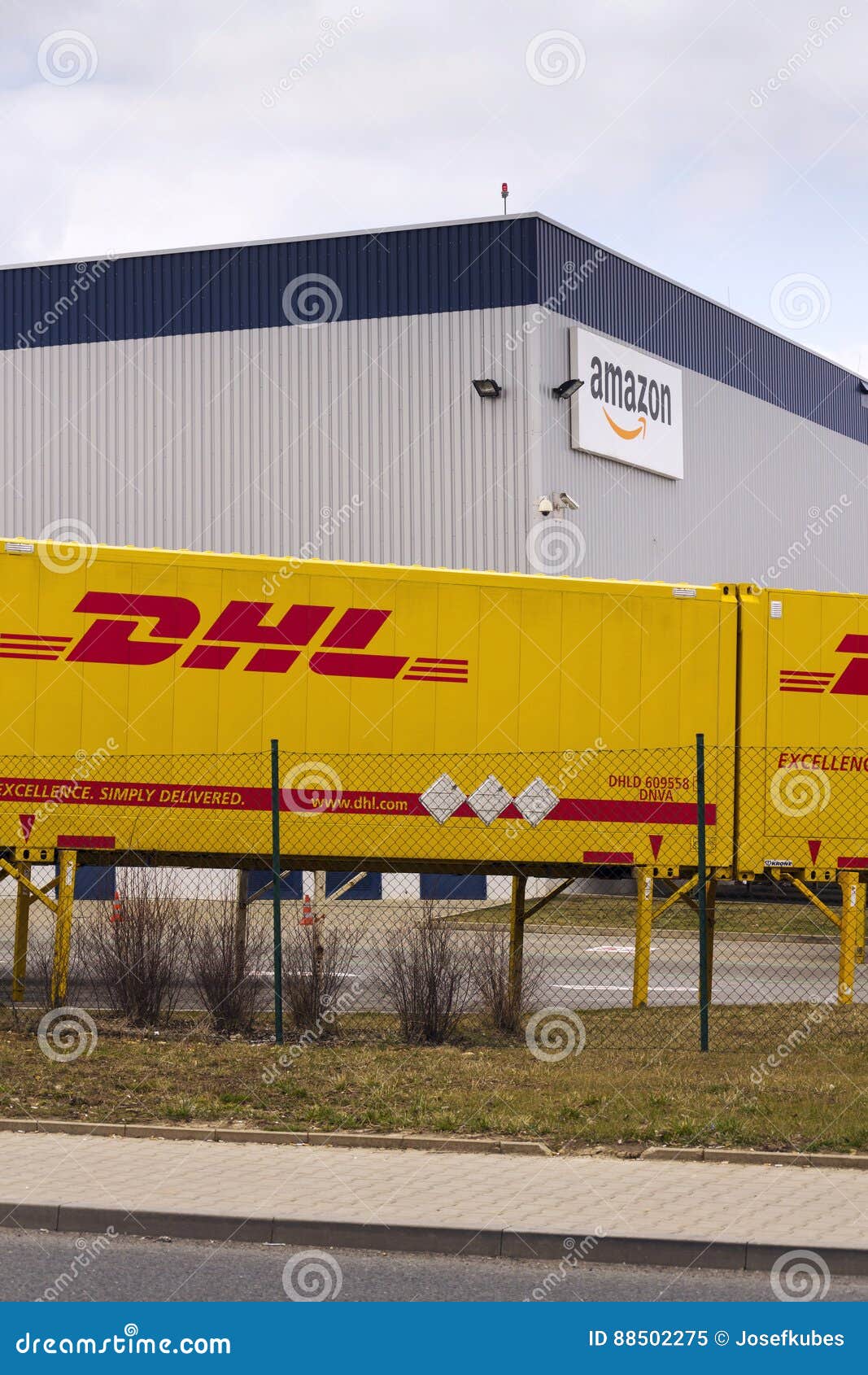 DHL Shipping Containers in Front of Amazon Logistics Building on March ...