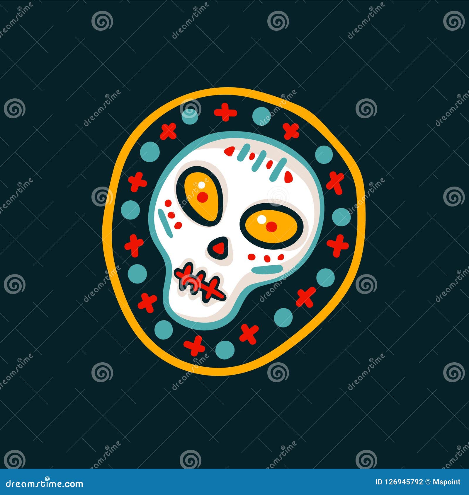 dia de los muertos. day of the dead  poster with sugar festive skull on dark background. cartoon 