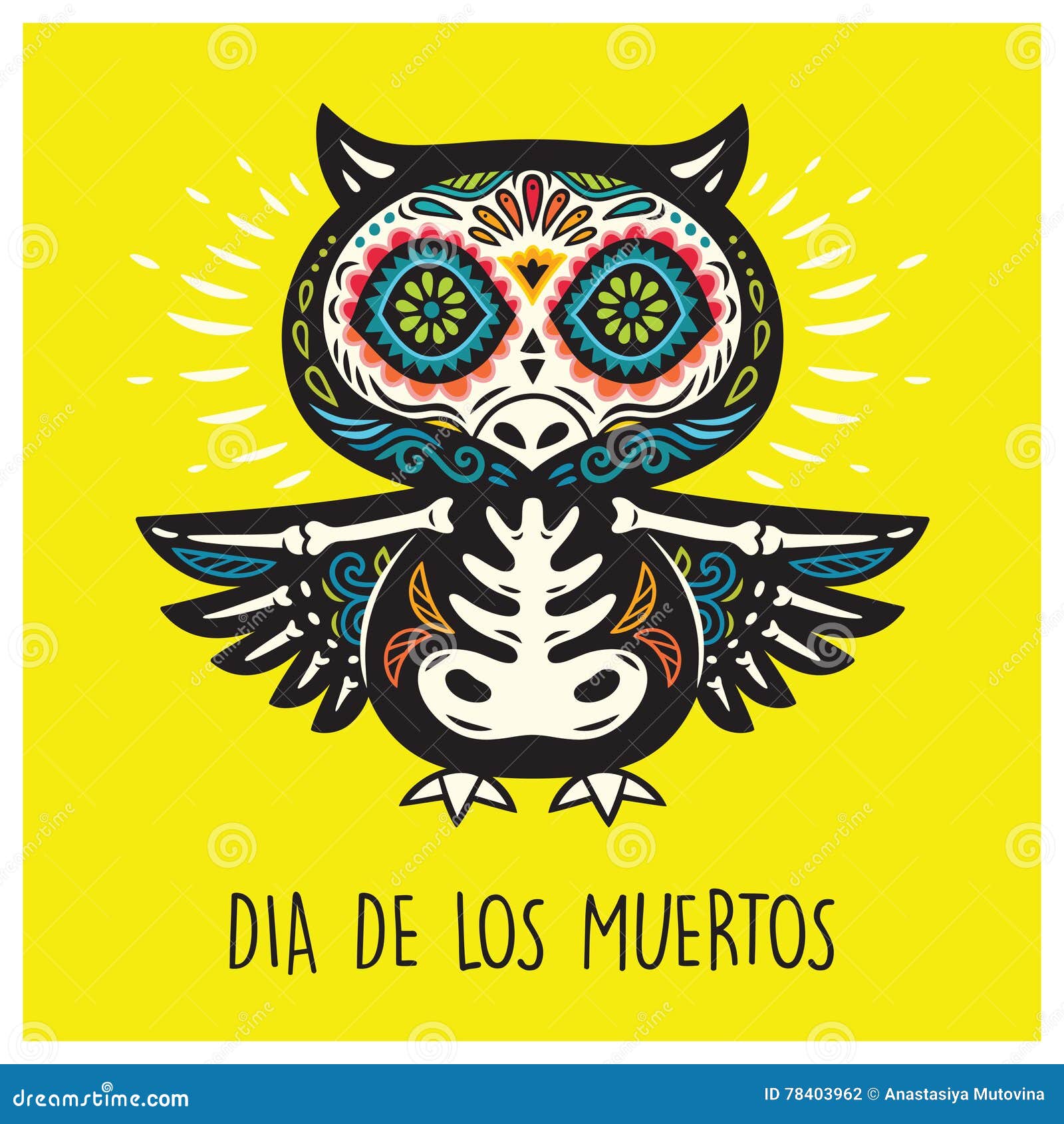 dia de los muertos. greeting card with sugar skull owls.