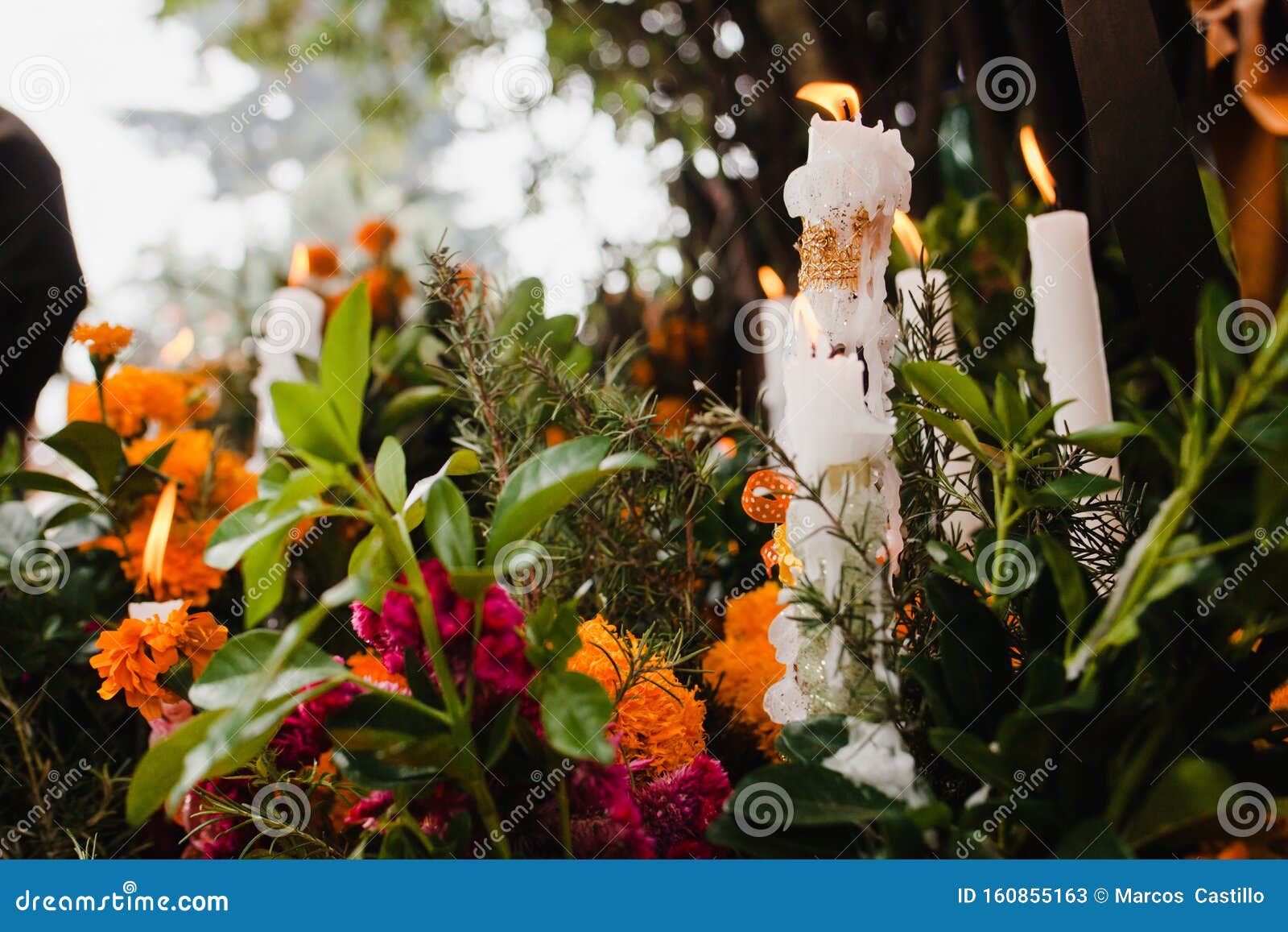 Dia De Los Muertos México, Cempasuchil Flores Para El Día De Los Muertos,  Cementerio De México Imagen de archivo - Imagen de vela, dulce: 160855163