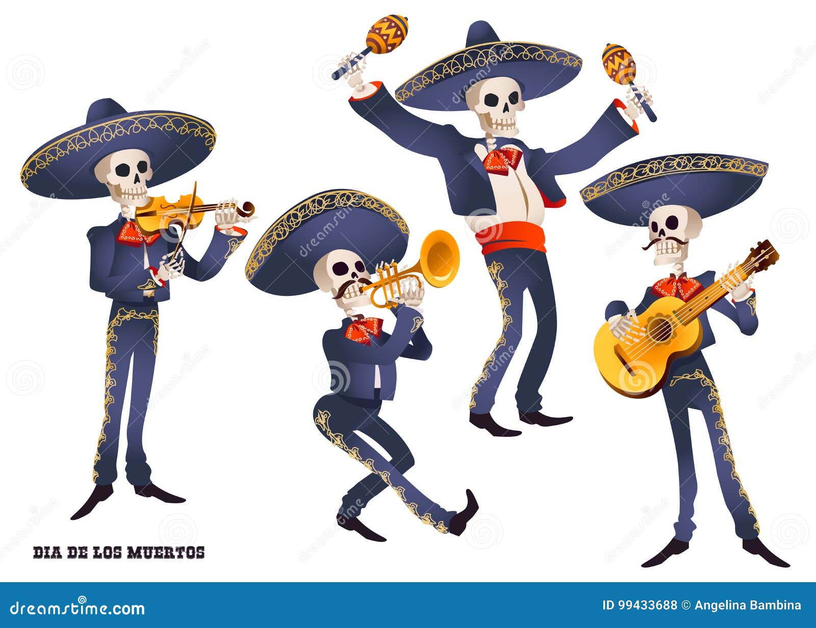 dia de muertos. mariachi band musician of skeletons. mexican tradition.