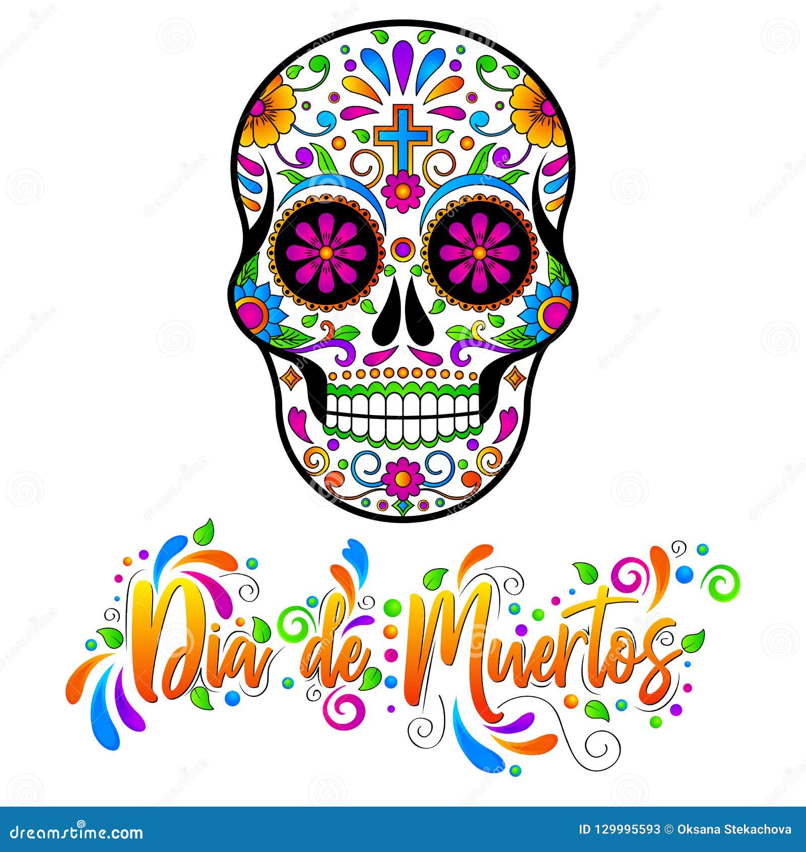Dia De Muertos, Mexican Sugar Skulls, Day of the Dead Halloween Vector  Illustration Stock Vector - Illustration of flower, face: 129995593