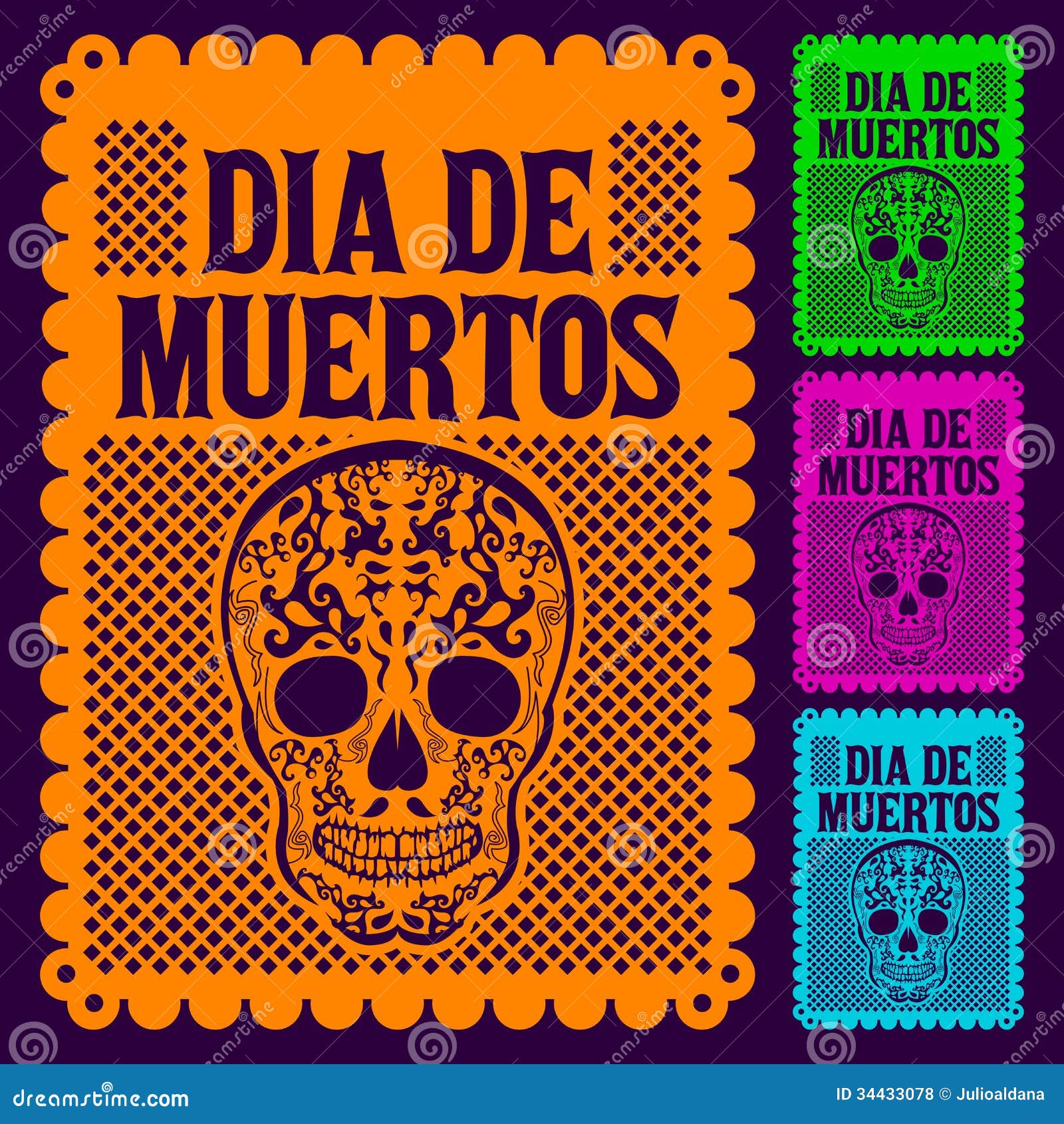 Dia de Muertos - mexicansk dag av döduppsättningen. Dia de Muertos - mexicansk dag av för textgarnering för död den spanska uppsättningen