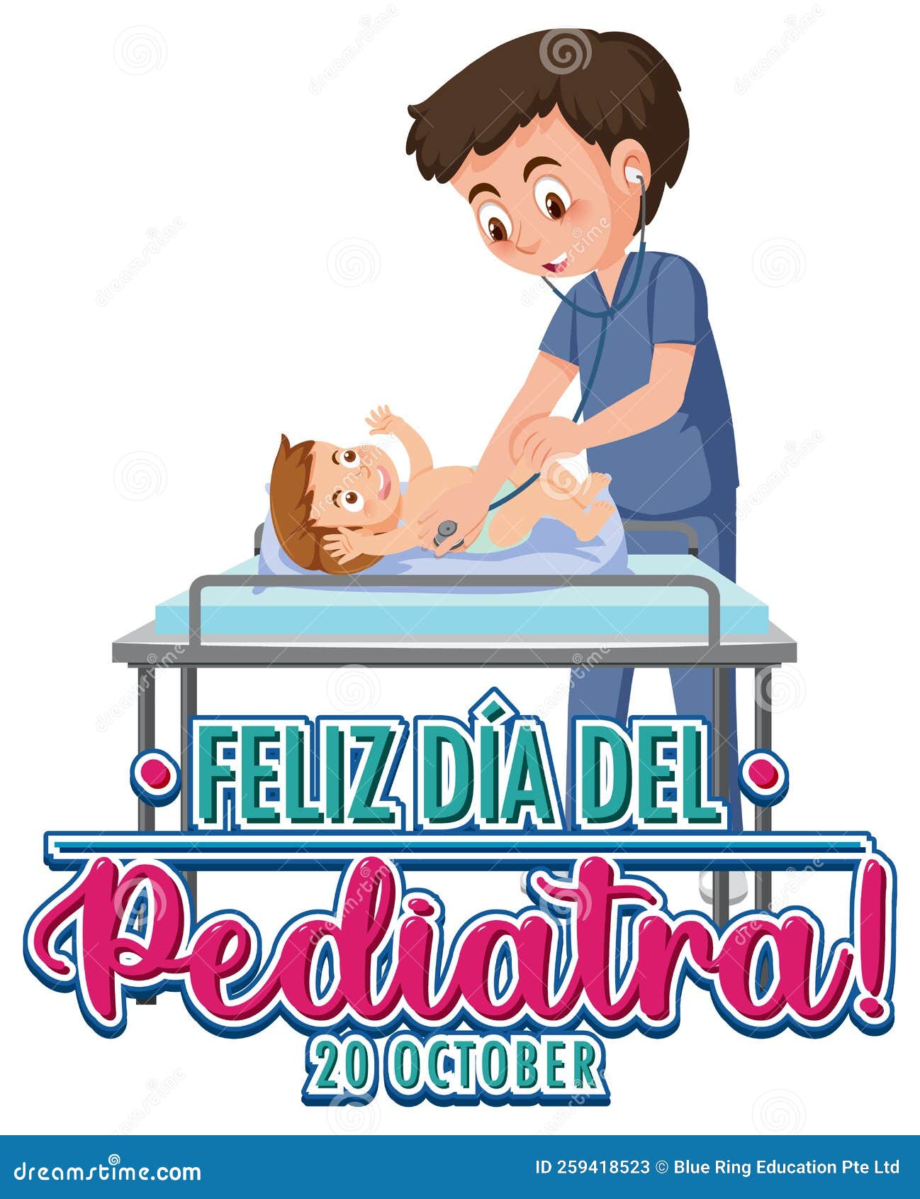 dia del pediatra text with cartoon character