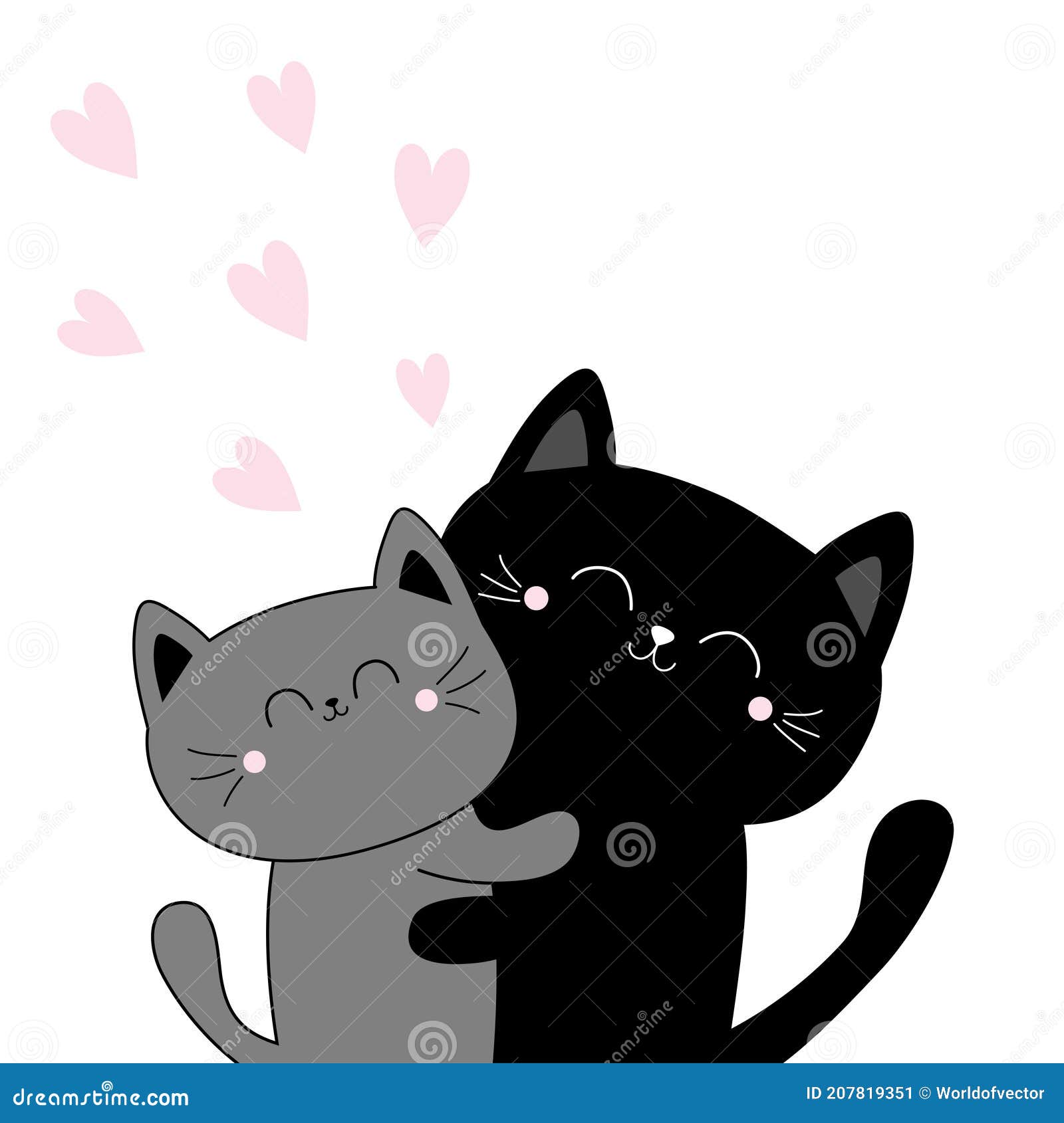 Conjunto De Gatos De Desenhos Animados Com Sinais De Coração Para