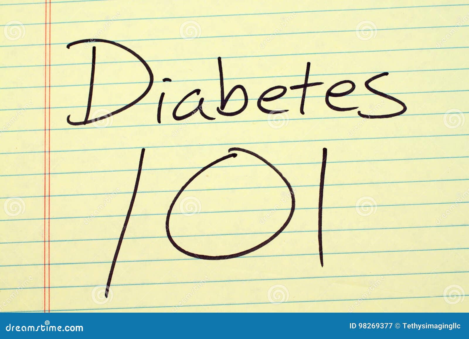 diabetes 101 on a yellow legal pad