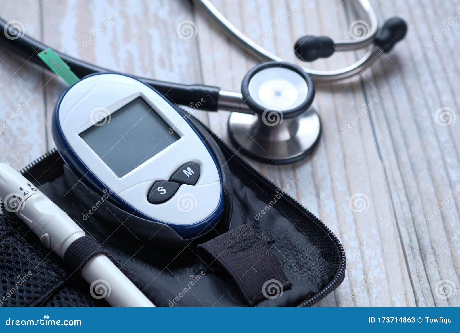 Diabetic Measurement Tools and Stethoscope on Table Stock Image Image